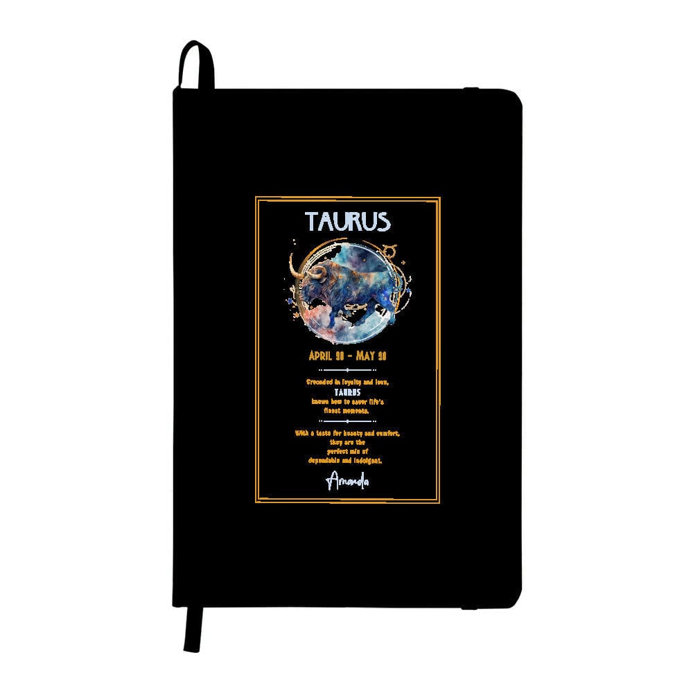 Taurus astrology gift journal featuring a cosmic black-and-gold cover, deep insights, and elegant design