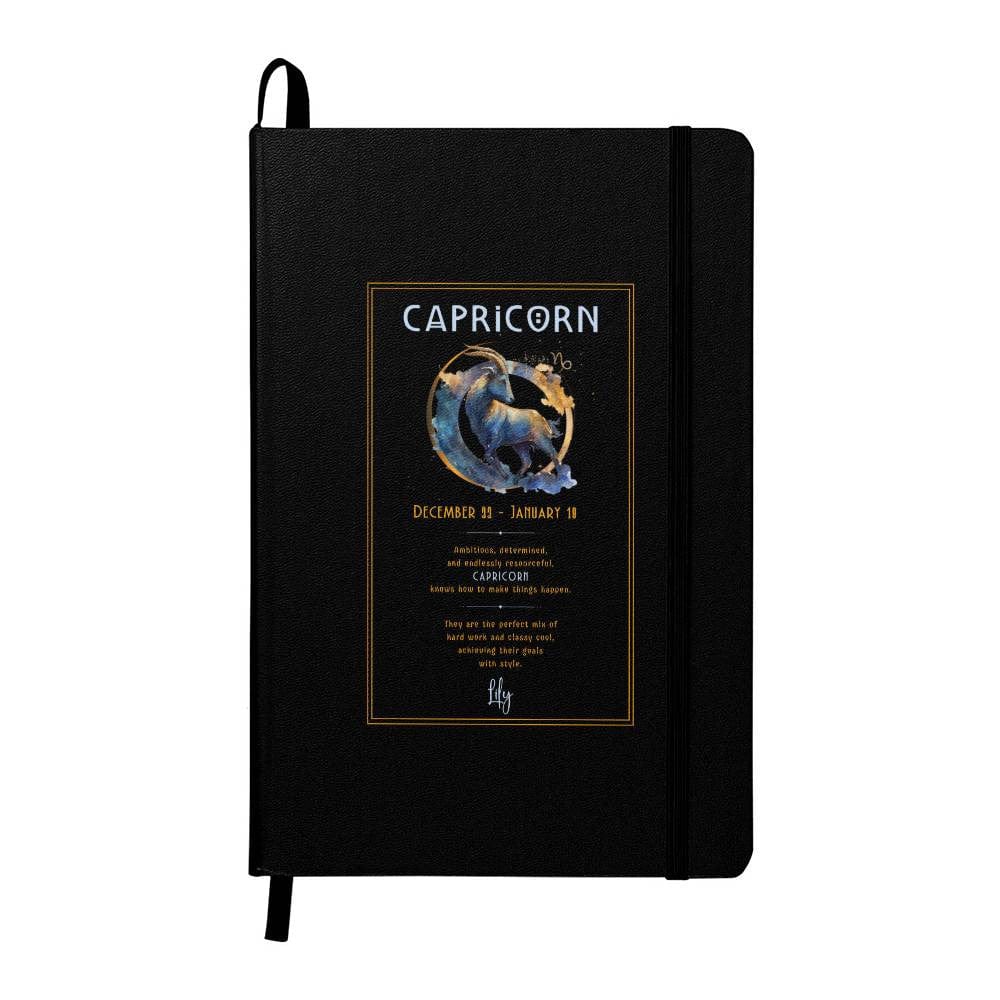 Stylish Capricorn journal for January birthdays, highlighting traits like ambition and determination
