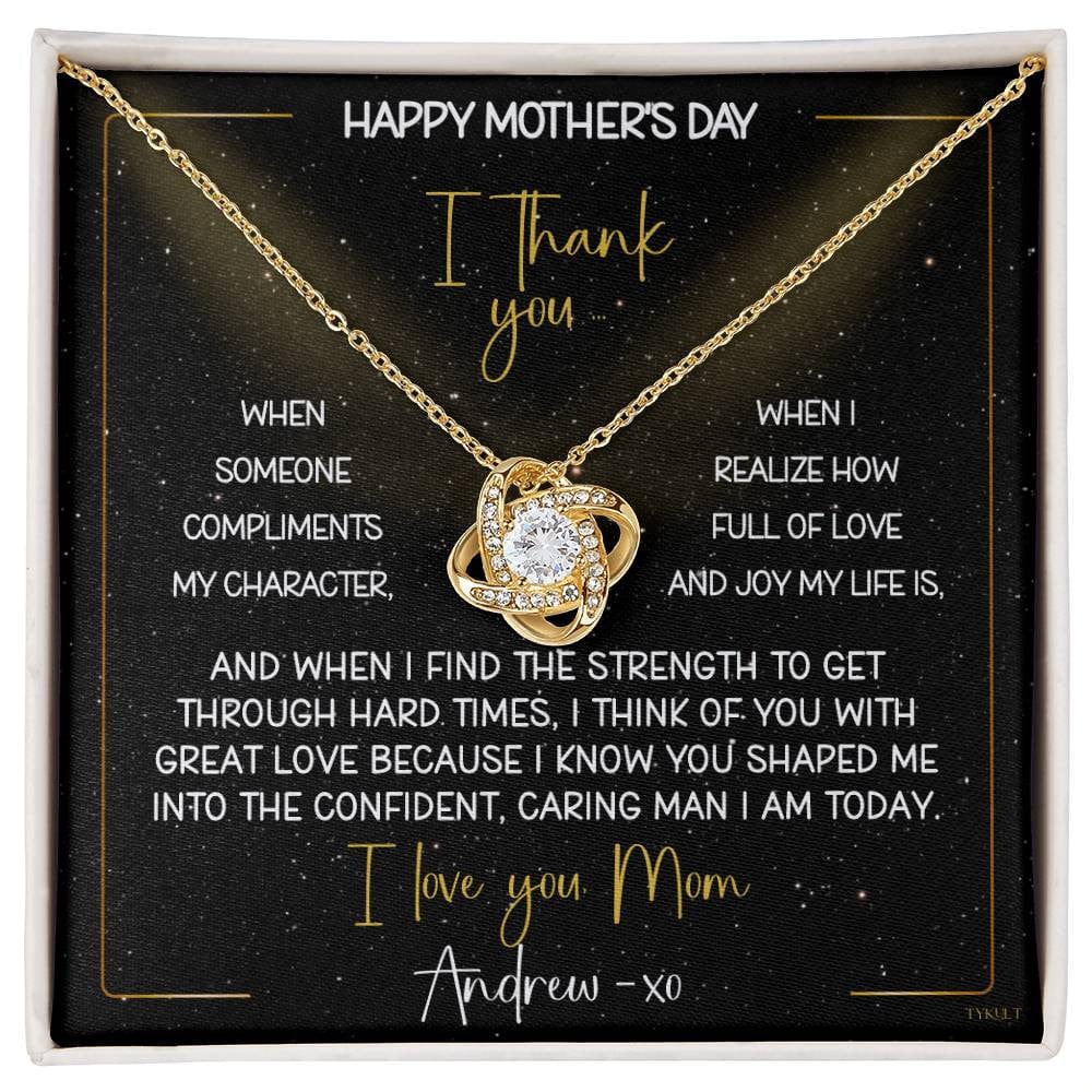 HAPPY BIRTHDAY or MOTHER'S DAY from SON | Love Knot Necklace with PERSONALIZABLE Message