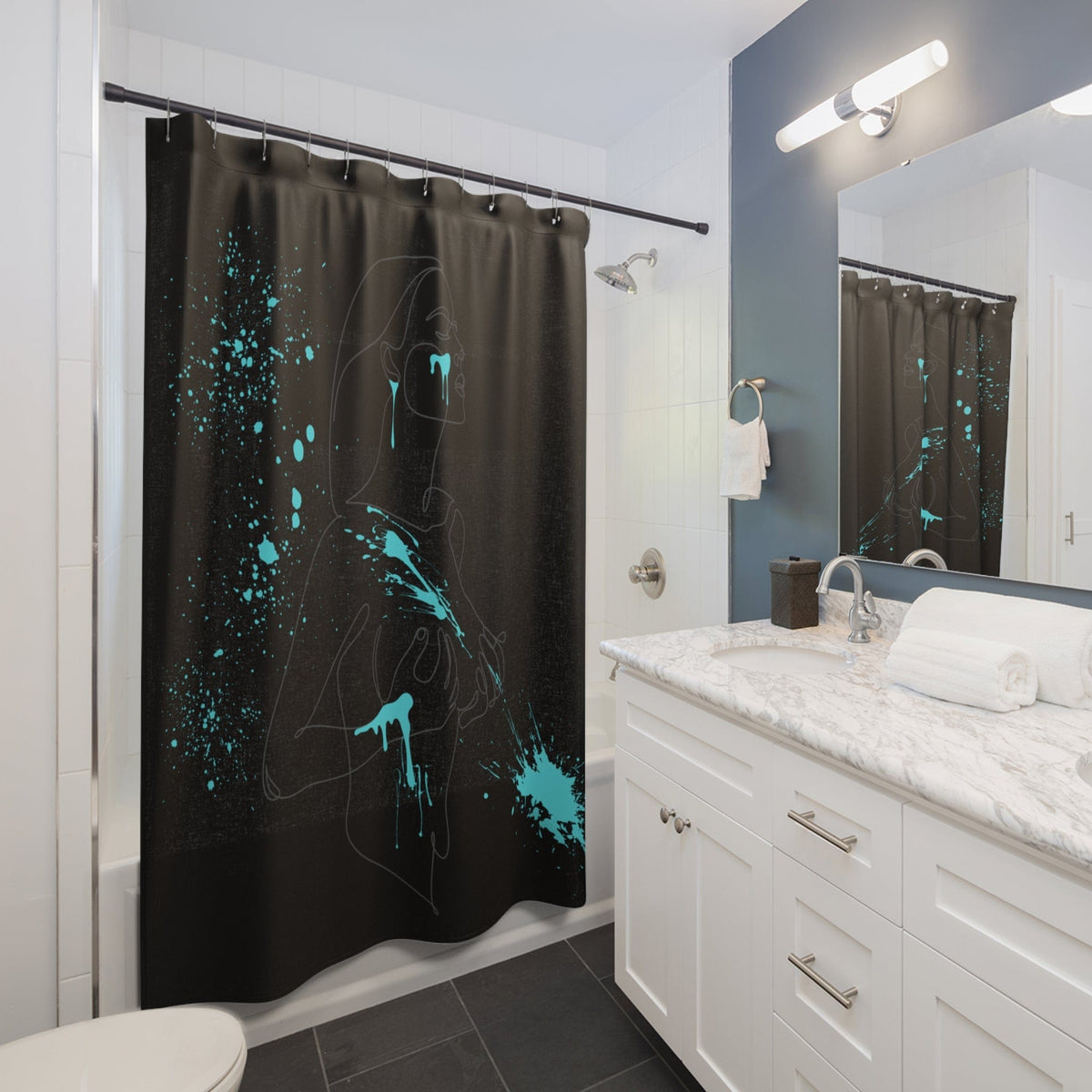 SUBTLE EROTICA - FACIAL | 18+ | SHOWER CURTAIN with Turquoise Accents