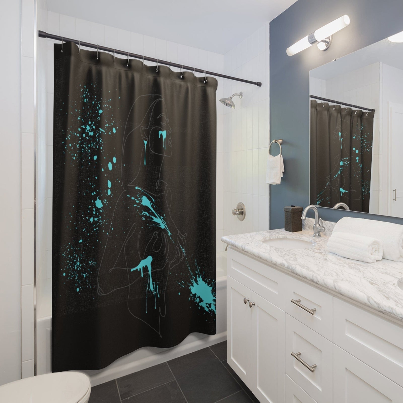 SUBTLE EROTICA - FACIAL | 18+ | SHOWER CURTAIN with Turquoise Accents