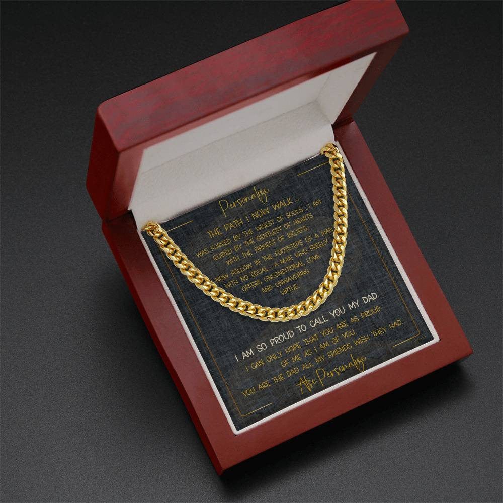 For DAD or STEPDAD | BIRTHDAY - FATHER'S DAY | Heartwarming Message with Cuban Link Chain