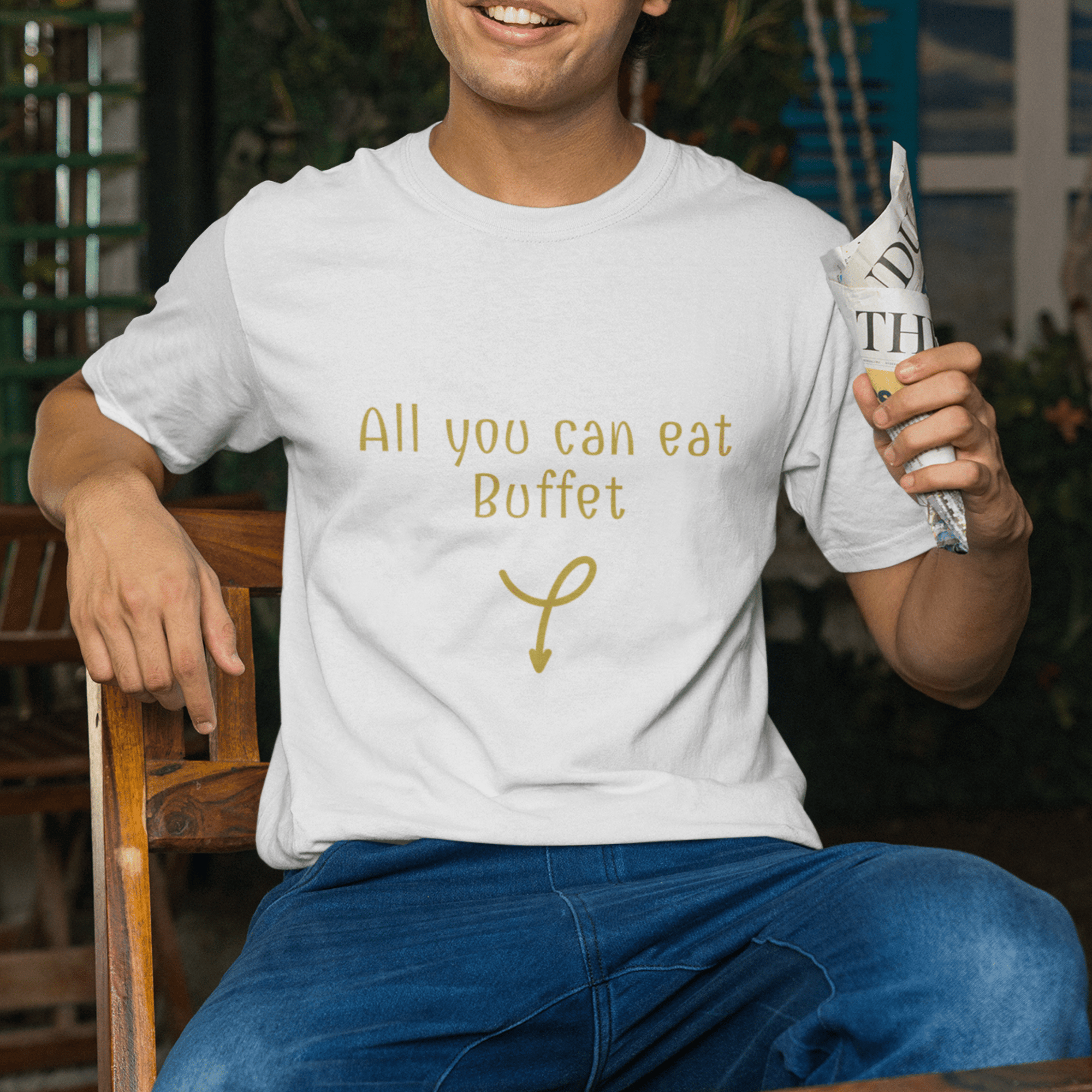 ALL YOU CAN EAT BUFFET | NAUGHTY | Unisex T-SHIRT | Gold Print