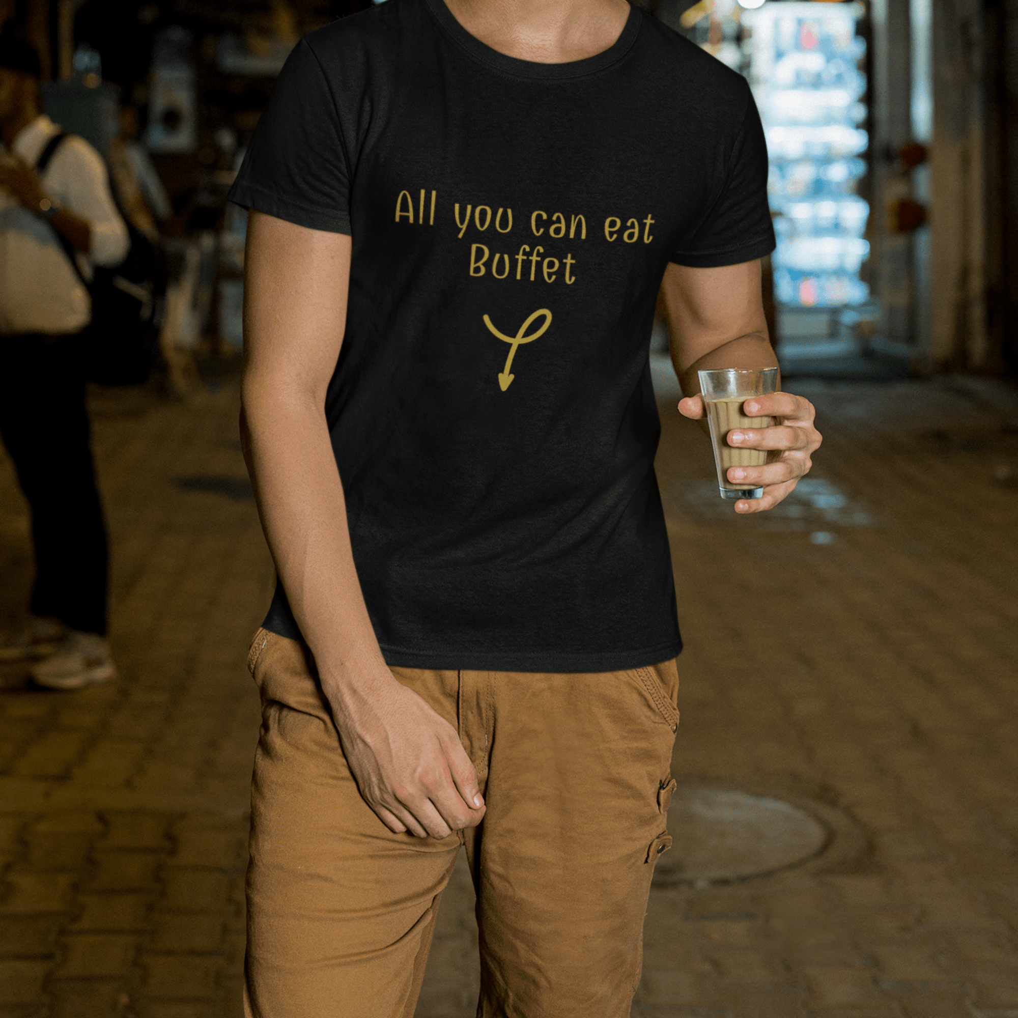 ALL YOU CAN EAT BUFFET | NAUGHTY | Unisex T-SHIRT | Gold Print