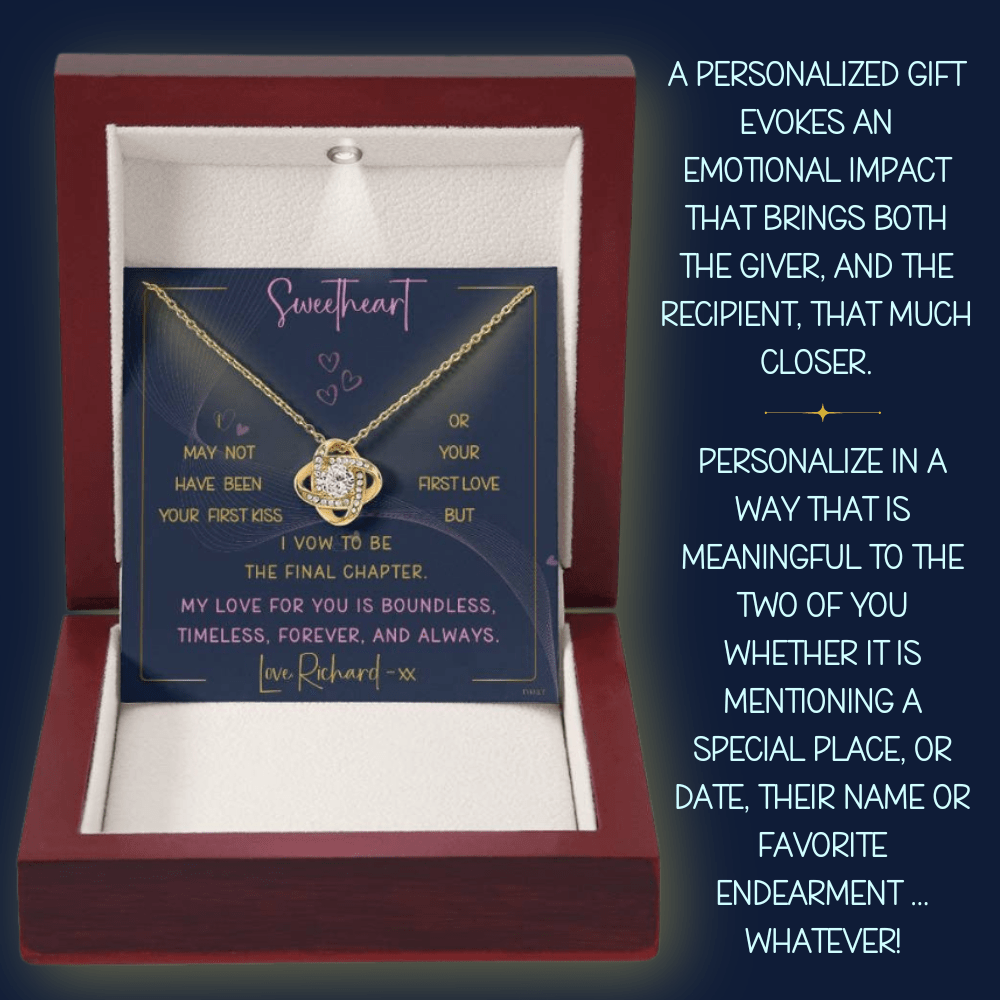 MY LOVE FOR YOU | Love Knot Necklace with PERSONALIZABLE Message | Yellow and White Gold Variants