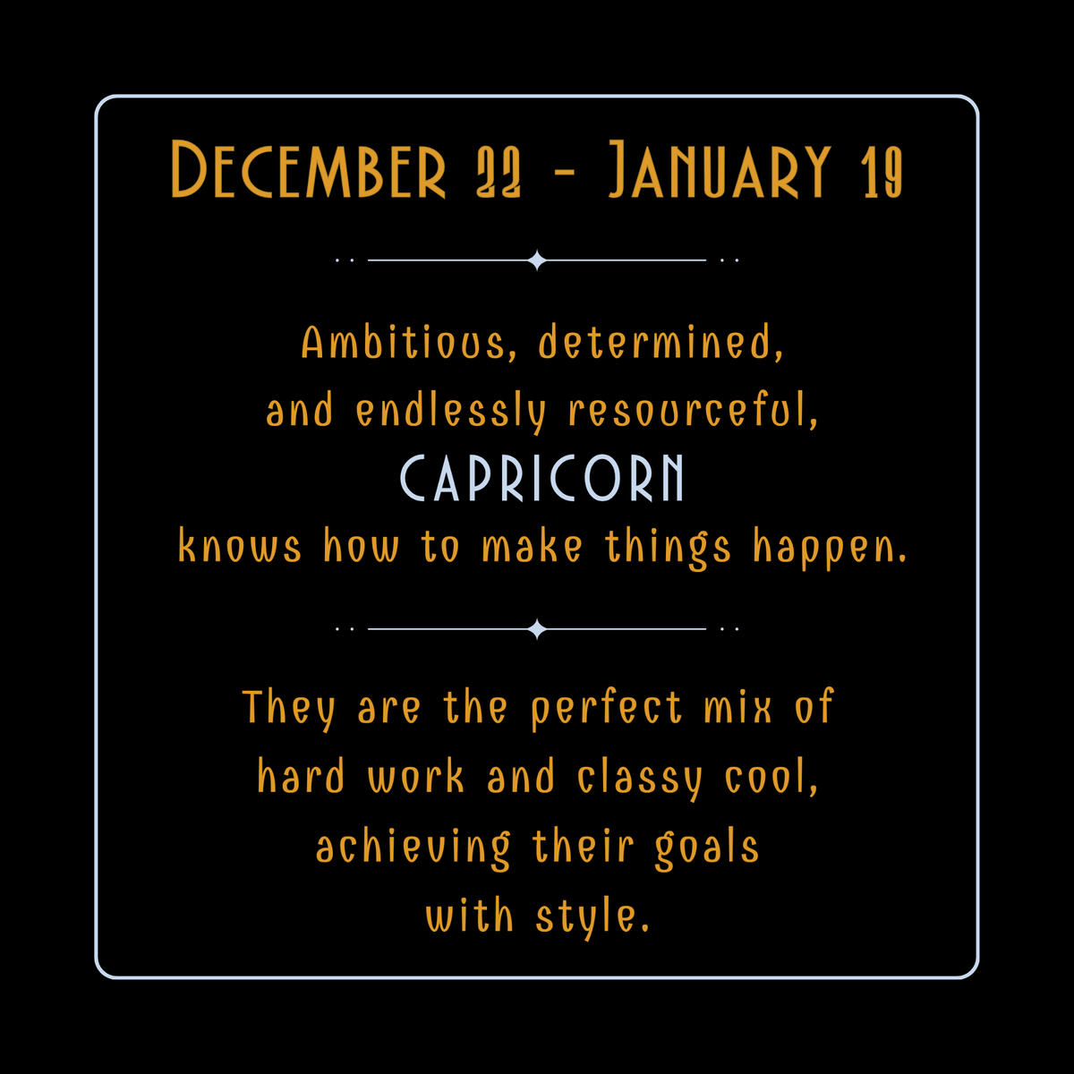 Capricorn zodiac sign journal with classy design, featuring motivational traits and birth dates.