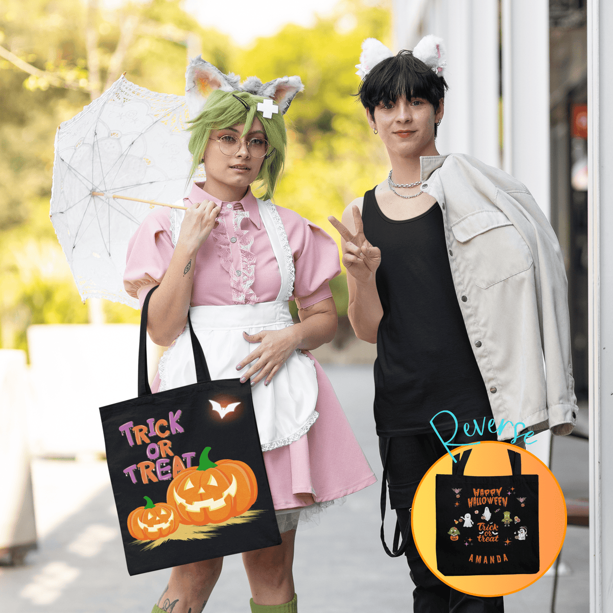 HALLOWEEN TOTE BAG | ADD-A-NAME | TRICK or TREAT | 3 SIZES