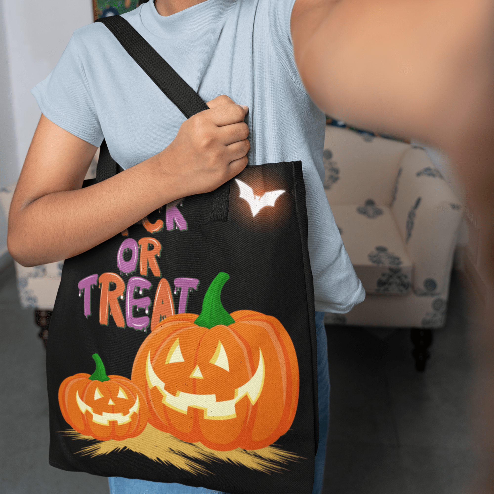 HALLOWEEN TOTE BAG | ADD-A-NAME | TRICK or TREAT | 3 SIZES