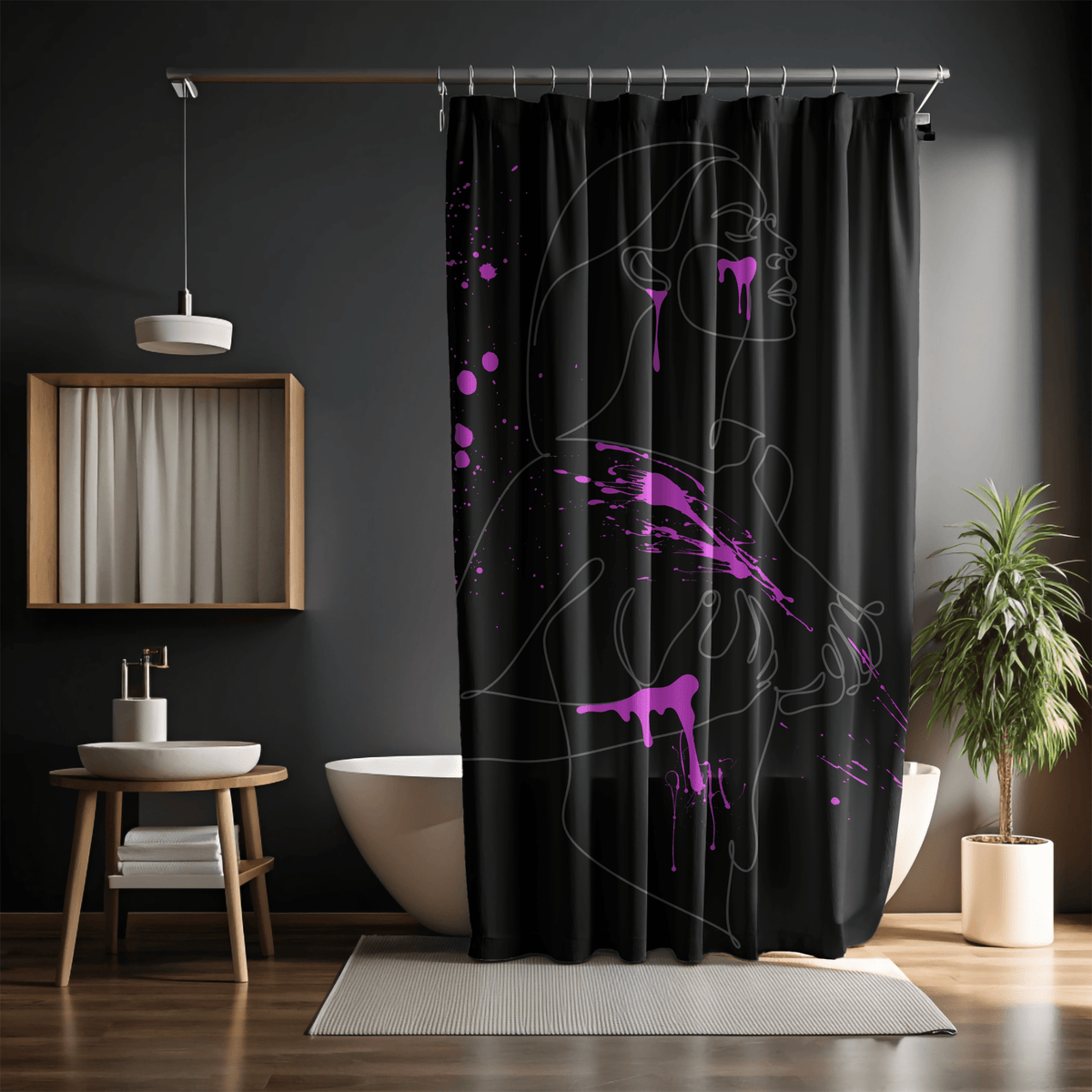 SUBTLE EROTICA - FLUIDITY | 18+ | SHOWER CURTAIN with Fuschia Accents