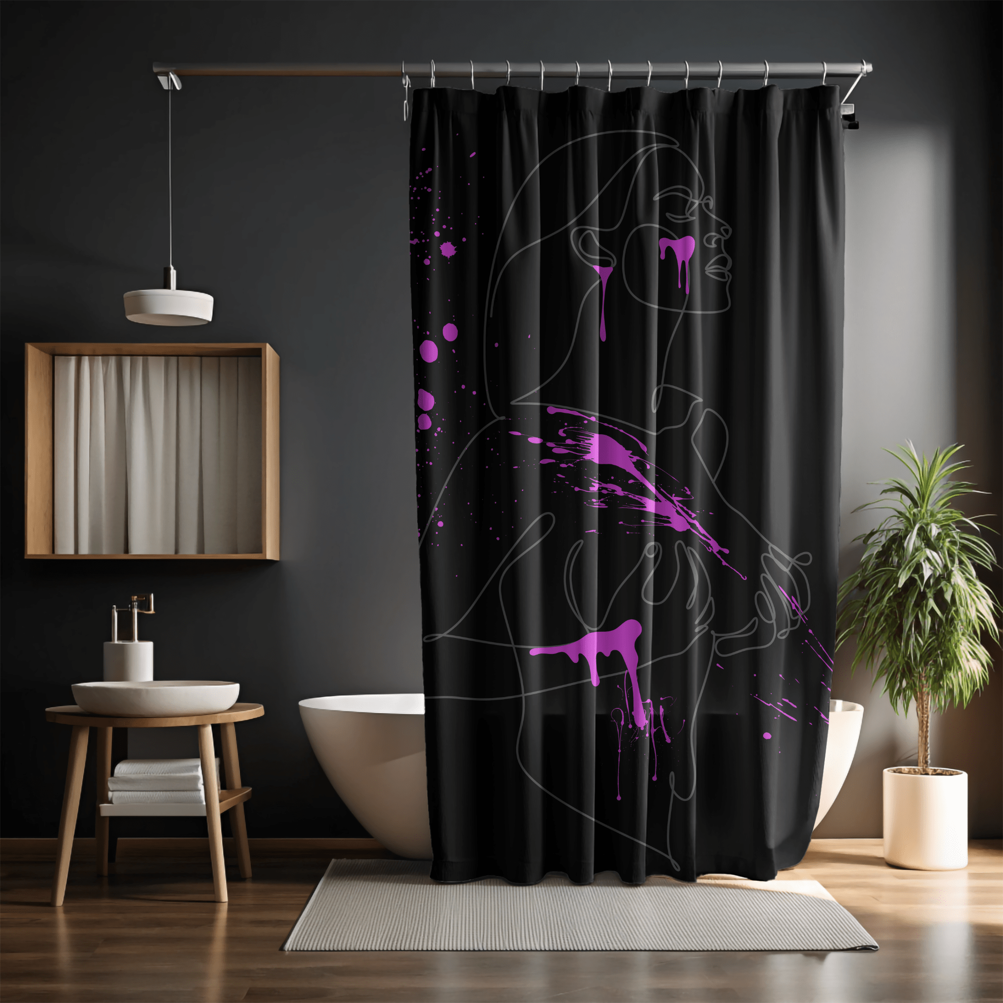 SUBTLE EROTICA - FLUIDITY | 18+ | SHOWER CURTAIN with Fuschia Accents