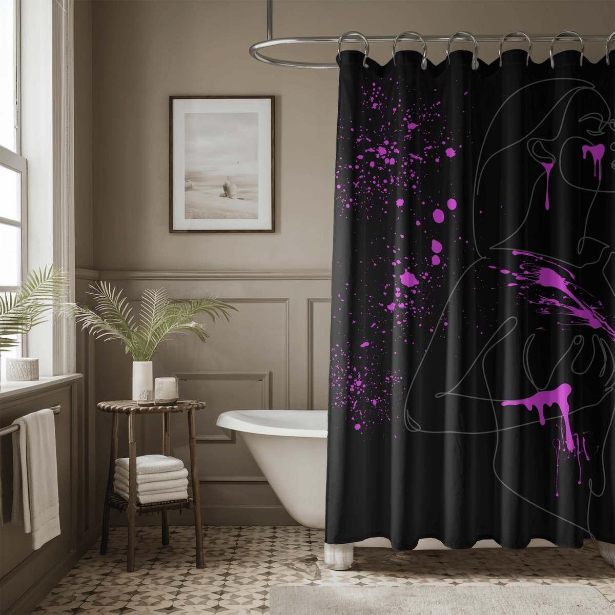 SUBTLE EROTICA - FLUIDITY | 18+ | SHOWER CURTAIN with Fuschia Accents