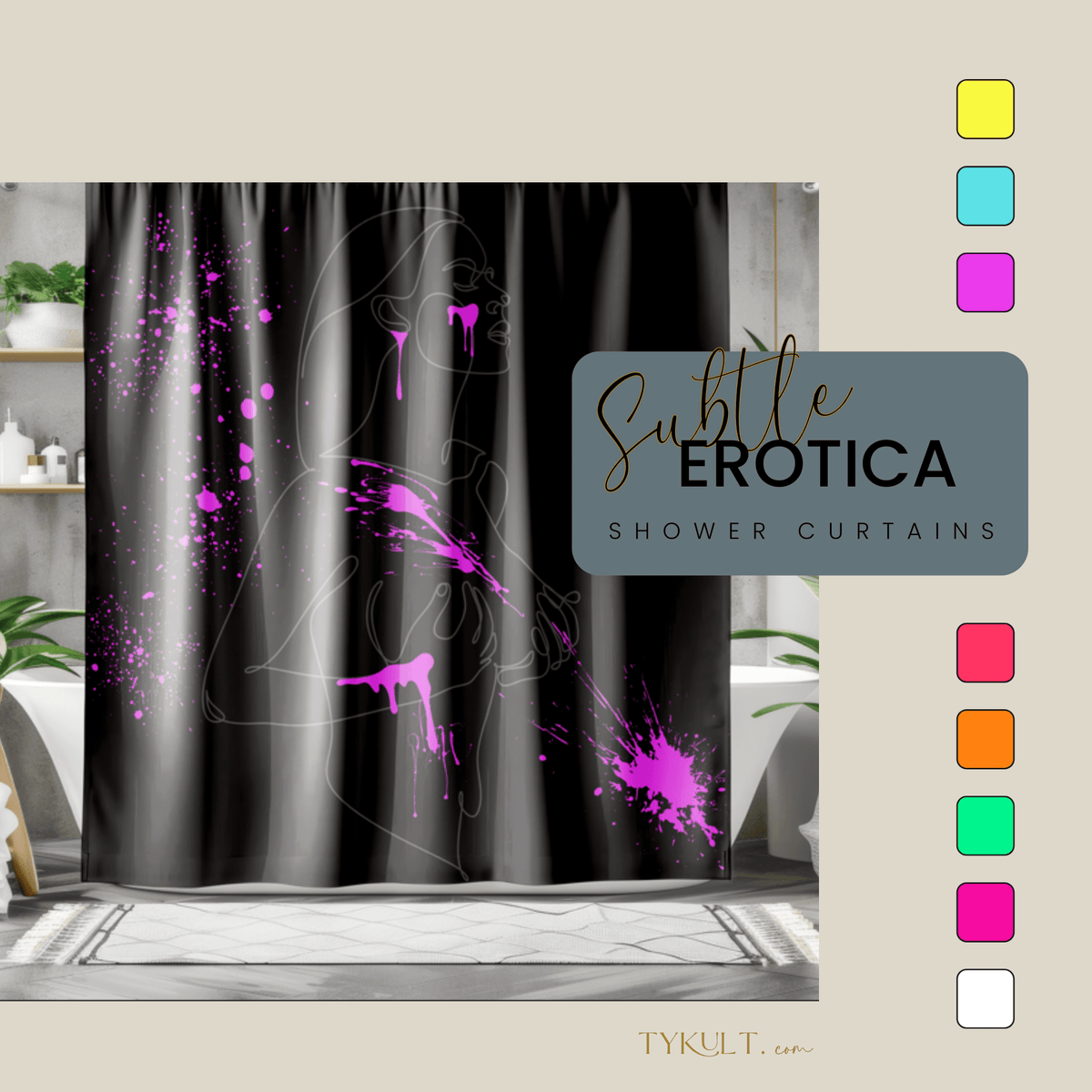 SUBTLE EROTICA - FLUIDITY | 18+ | SHOWER CURTAIN with Fuschia Accents