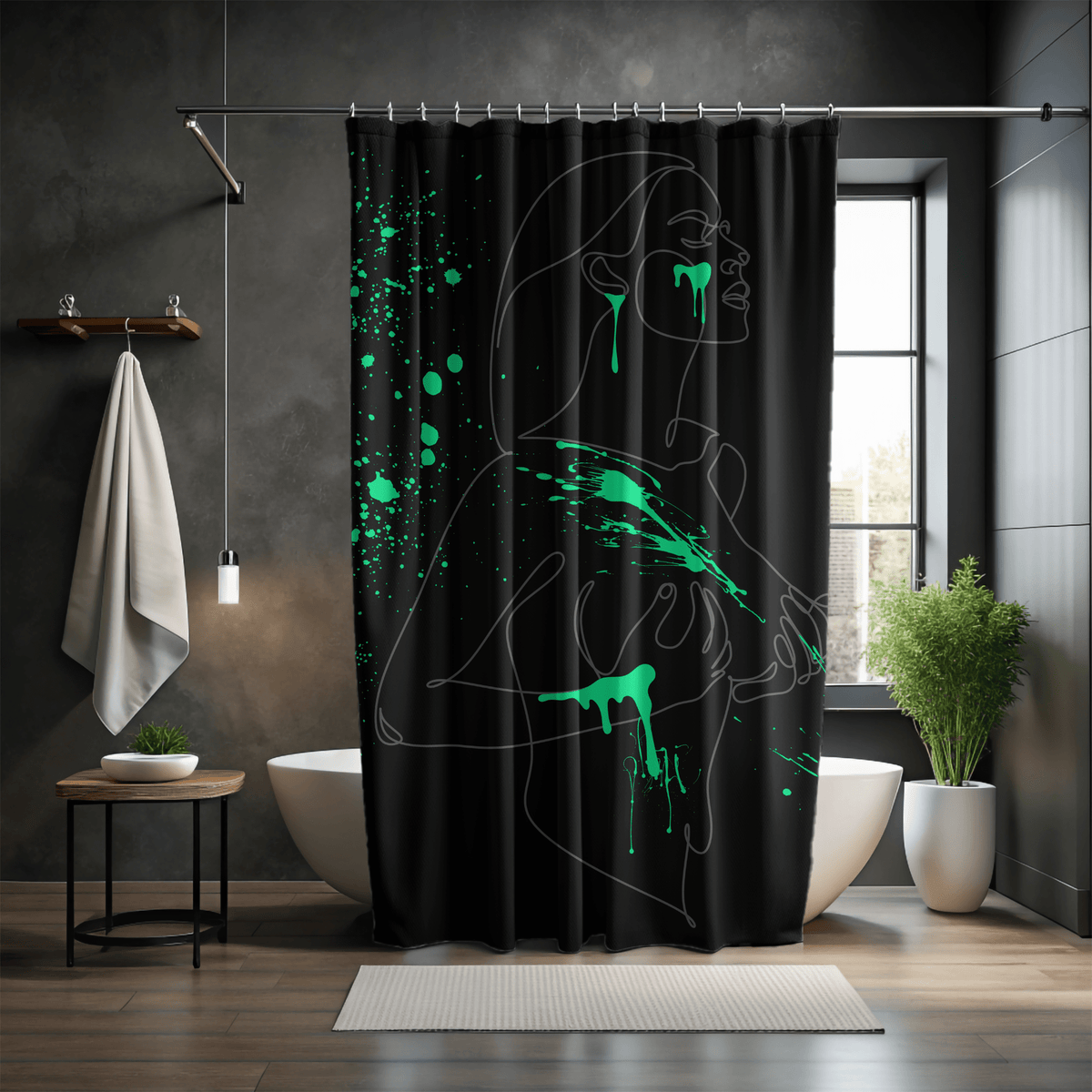 SUBTLE EROTICA - FLUIDITY | 18+ | SHOWER CURTAIN with Green Accents