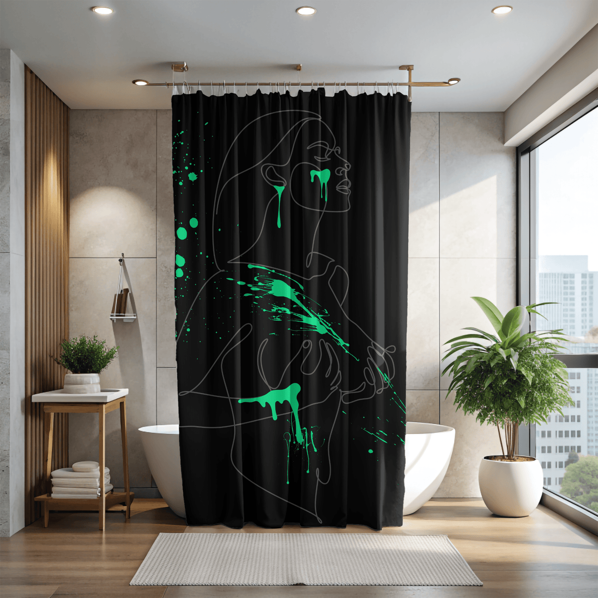 SUBTLE EROTICA - FLUIDITY | 18+ | SHOWER CURTAIN with Green Accents