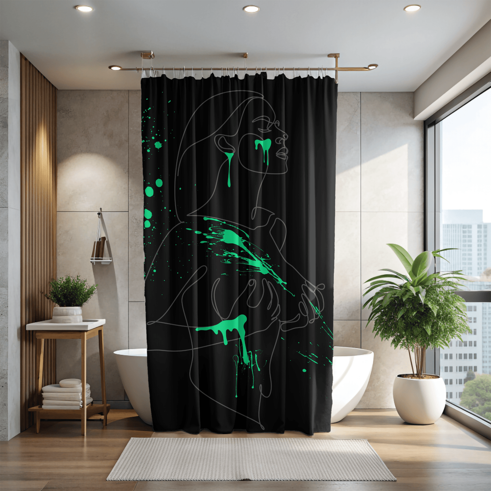 SUBTLE EROTICA - FLUIDITY | 18+ | SHOWER CURTAIN with Green Accents
