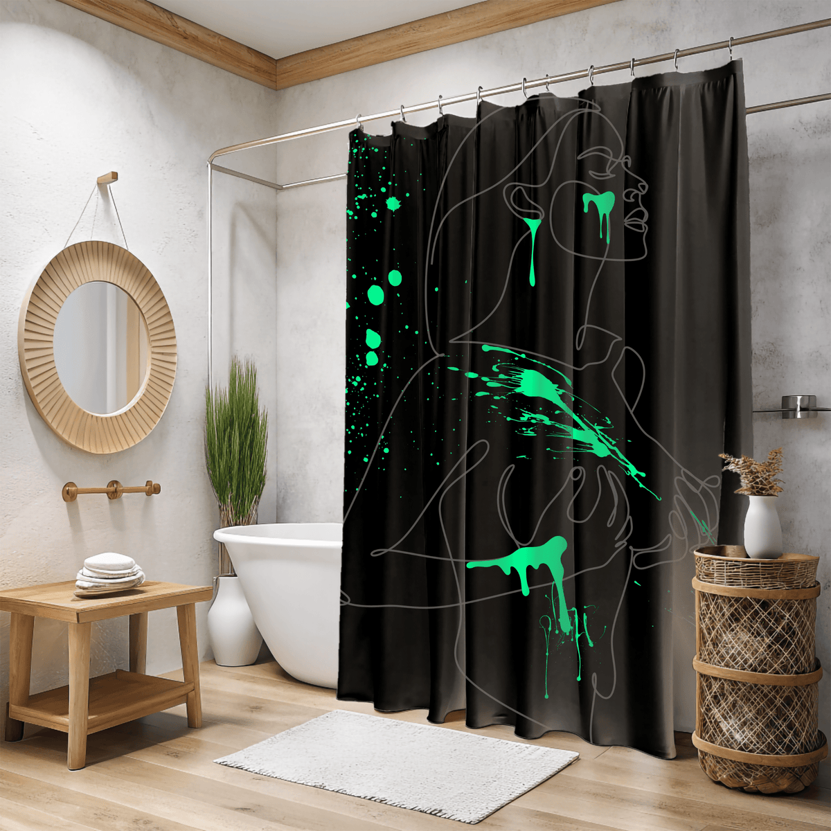 SUBTLE EROTICA - FLUIDITY | 18+ | SHOWER CURTAIN with Green Accents