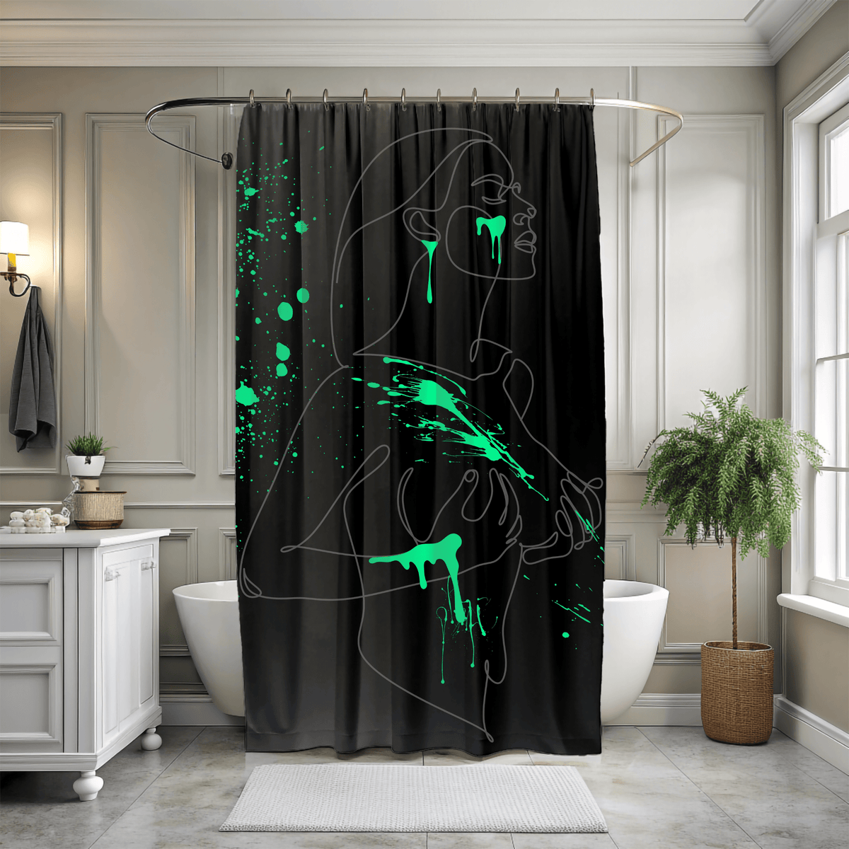 SUBTLE EROTICA - FLUIDITY | 18+ | SHOWER CURTAIN with Green Accents