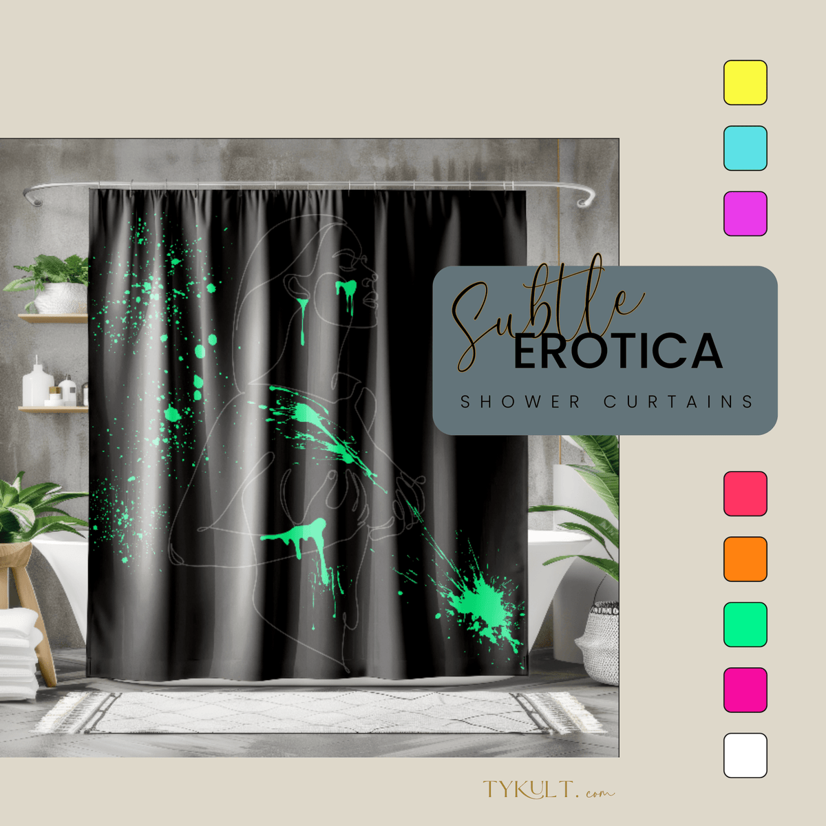 SUBTLE EROTICA - FLUIDITY | 18+ | SHOWER CURTAIN with Green Accents