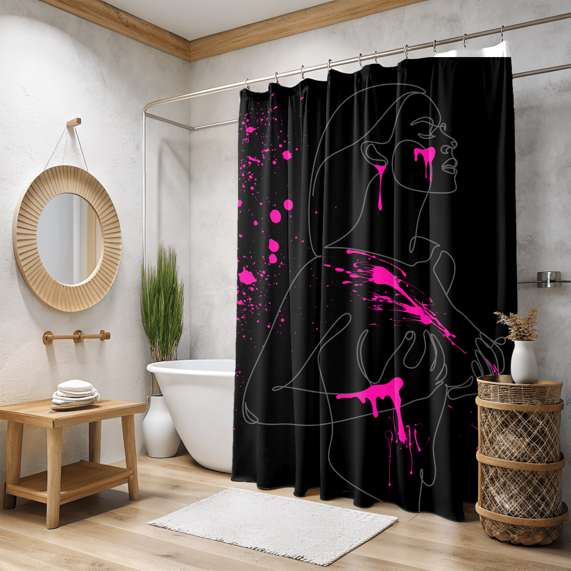 SUBTLE EROTICA - FLUIDITY | 18+ | SHOWER CURTAIN with Hot Pink Accents