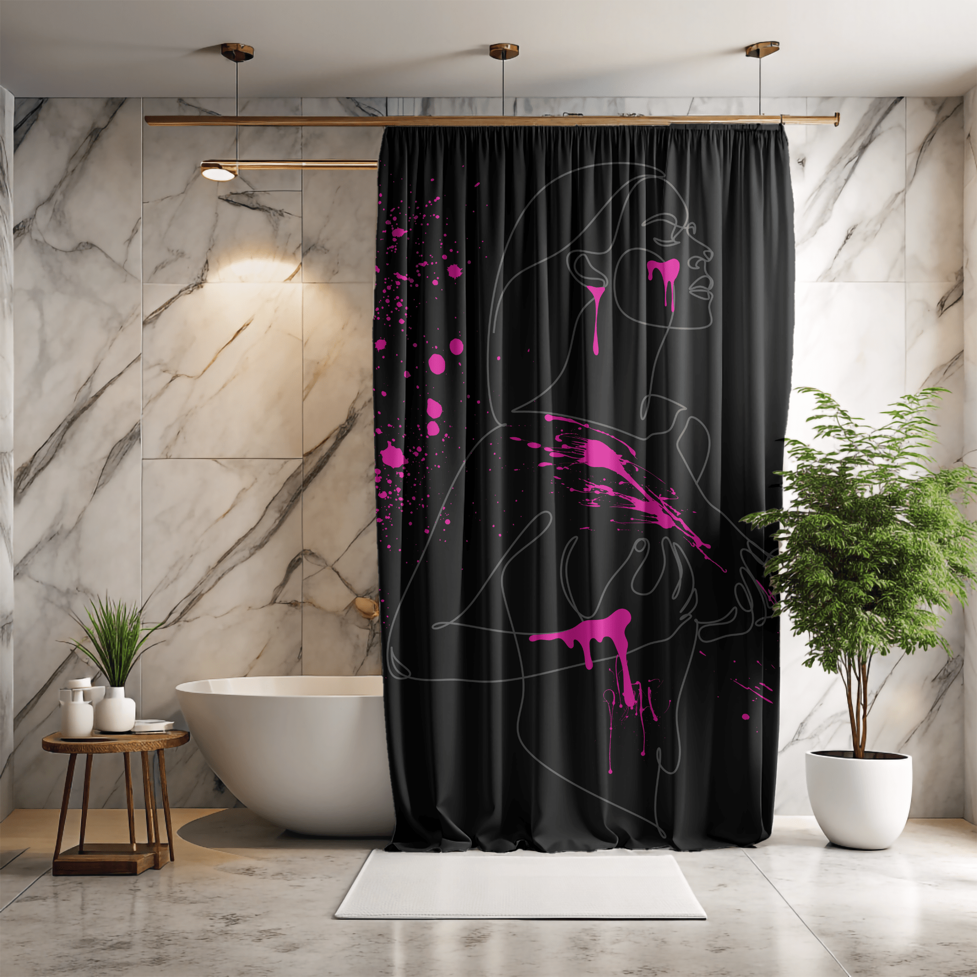 SUBTLE EROTICA - FLUIDITY | 18+ | SHOWER CURTAIN with Hot Pink Accents