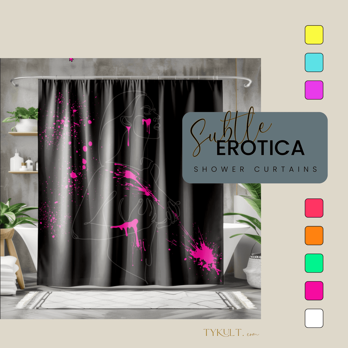 SUBTLE EROTICA - FLUIDITY | 18+ | SHOWER CURTAIN with Hot Pink Accents