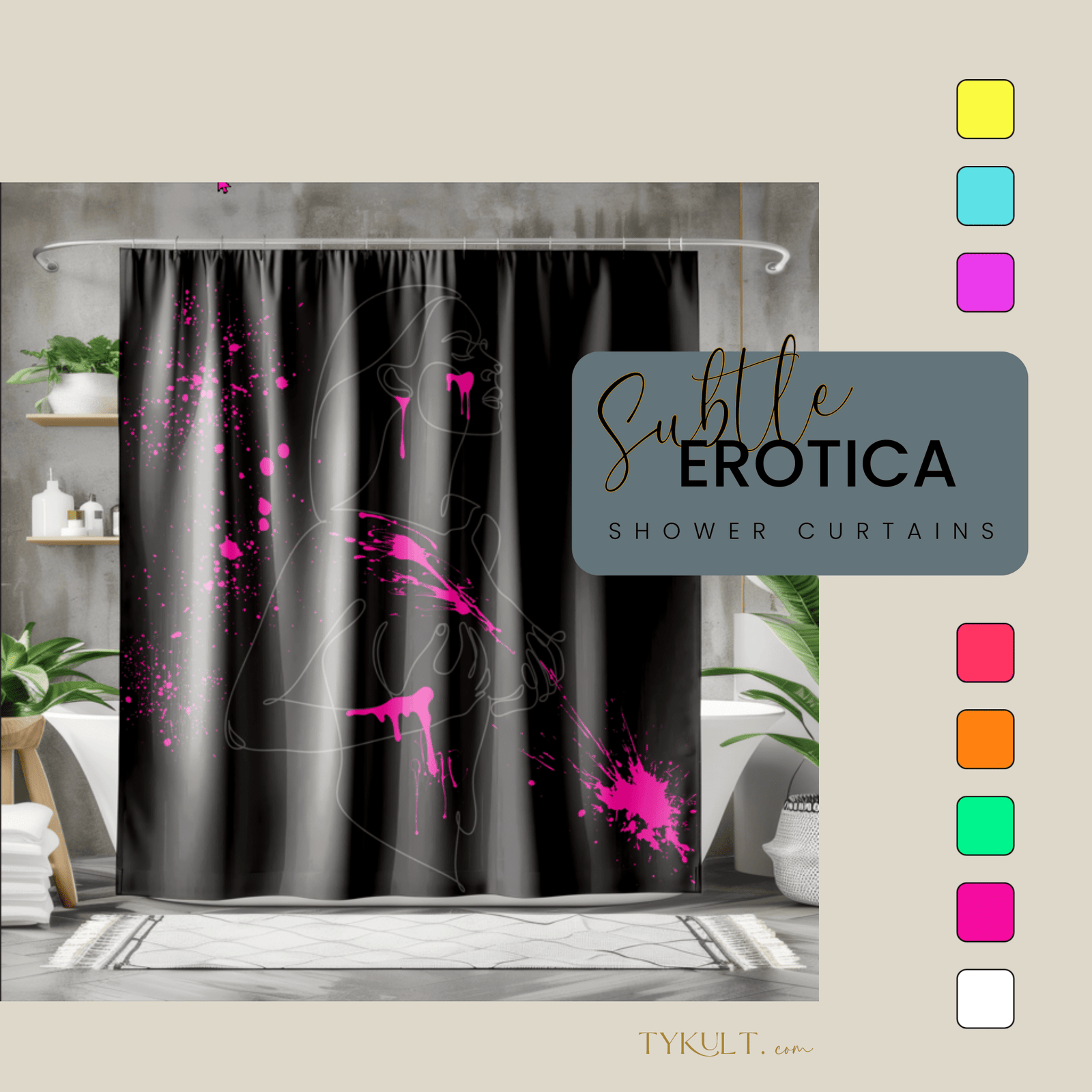 SUBTLE EROTICA - FLUIDITY | 18+ | SHOWER CURTAIN with Hot Pink Accents