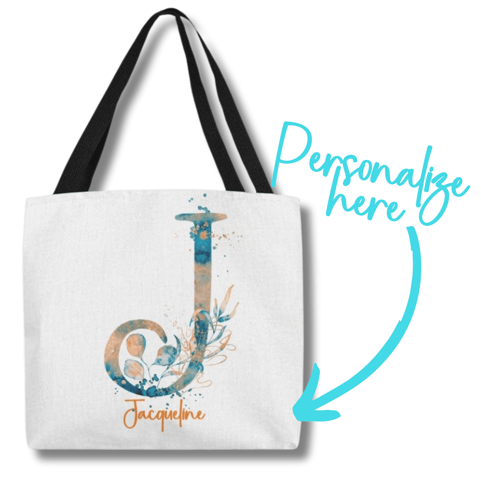 PERSONALIZABLE TOTE BAG | MONOGRAM - J | PERFECT GIFT for BFF, TEACHER, CO-WORKER
