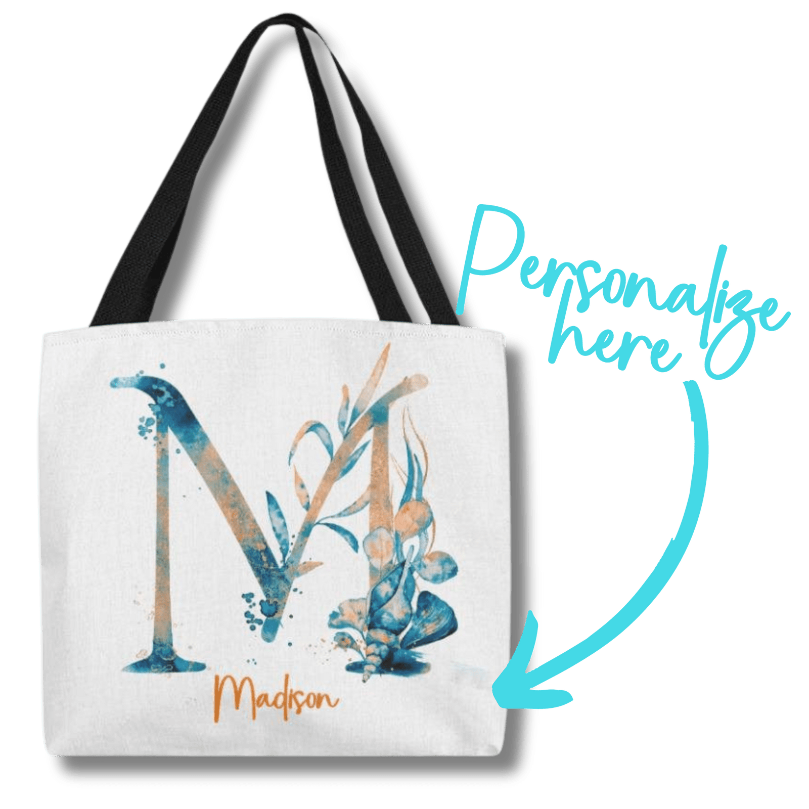 PERSONALIZABLE TOTE BAG | MONOGRAM - M | PERFECT GIFT for MOM, TEACHER, DAUGHTER