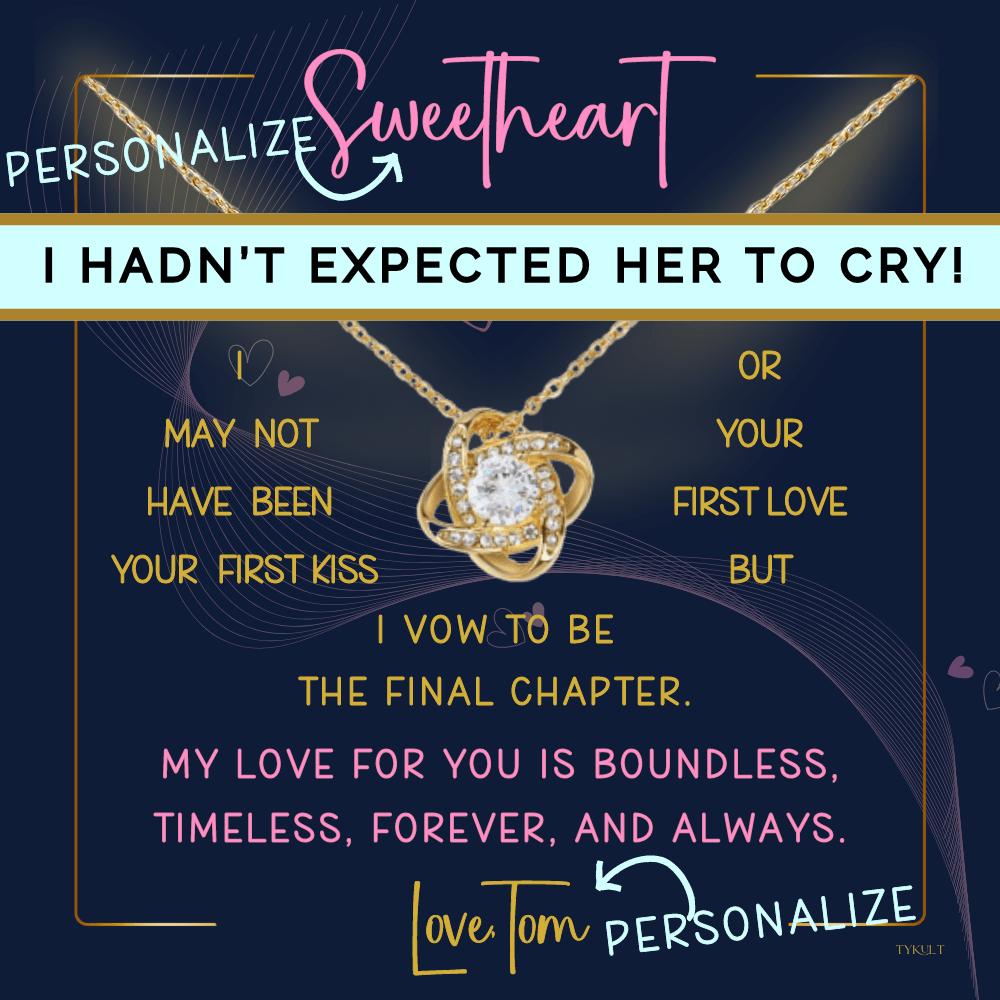 MY LOVE FOR YOU | Love Knot Necklace with PERSONALIZABLE Message | Yellow and White Gold Variants
