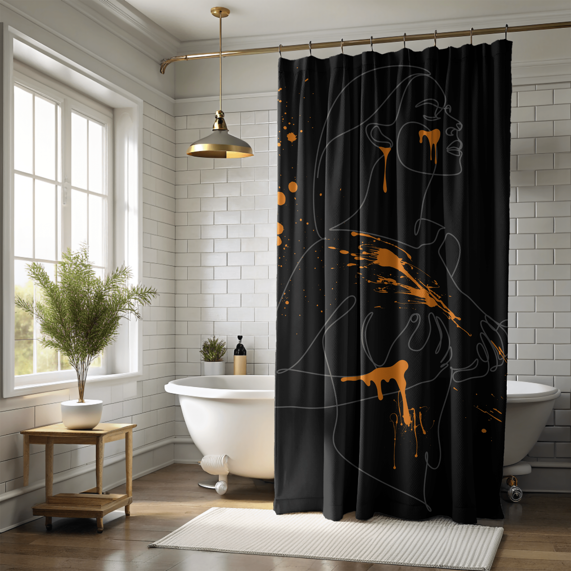 SUBTLE EROTICA - FLUIDITY | 18+ | SHOWER CURTAIN with Orange Accents