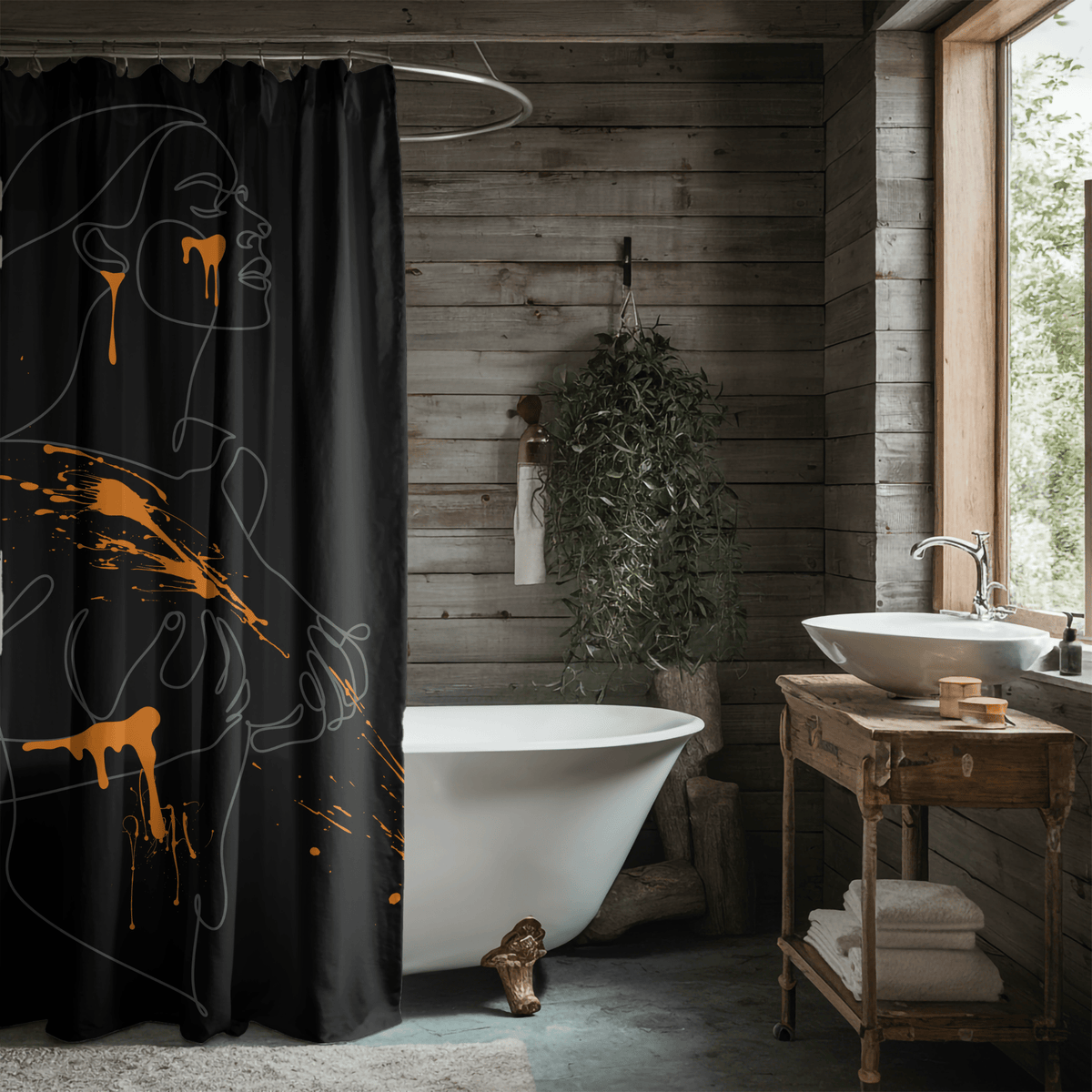 SUBTLE EROTICA - FLUIDITY | 18+ | SHOWER CURTAIN with Orange Accents