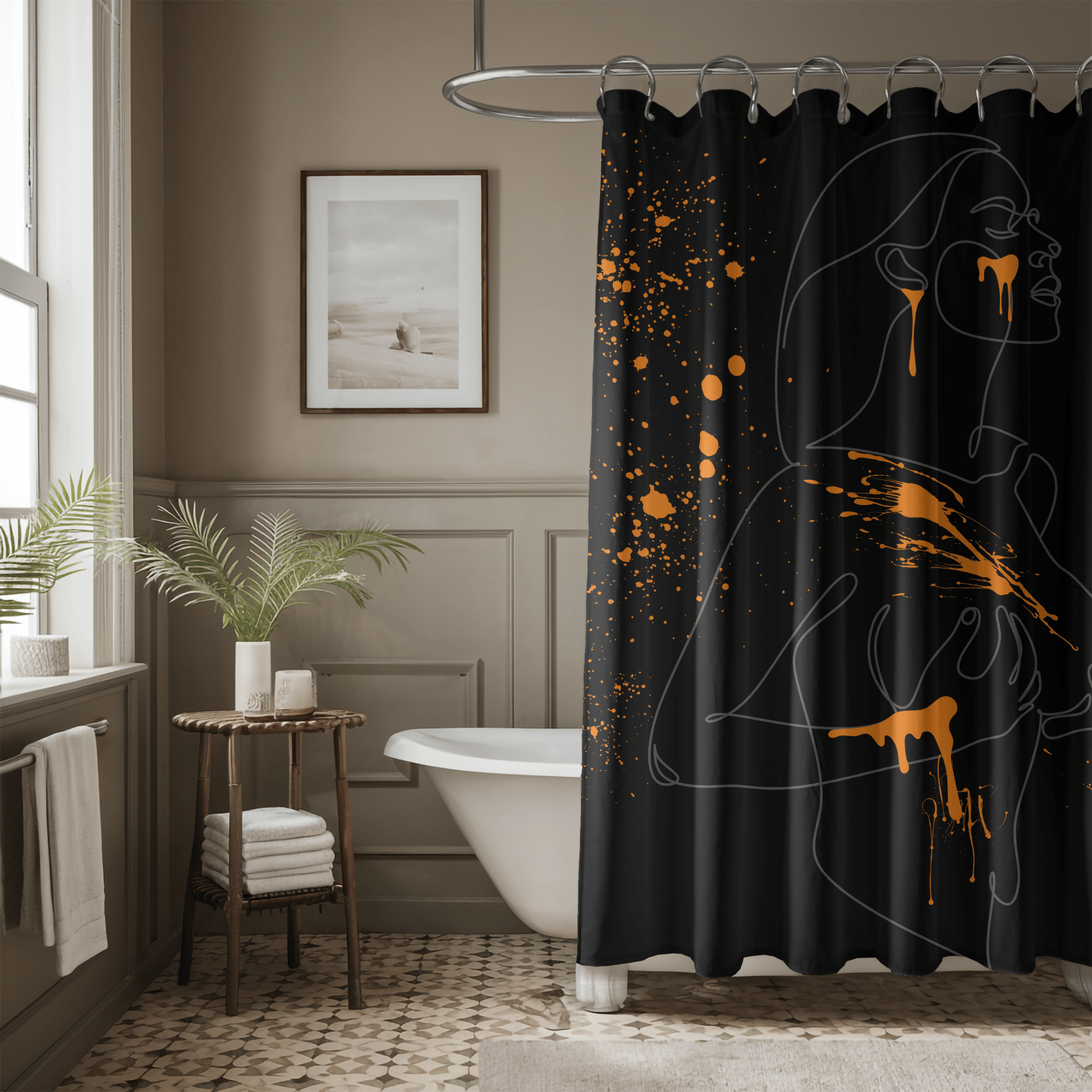 SUBTLE EROTICA - FLUIDITY | 18+ | SHOWER CURTAIN with Orange Accents