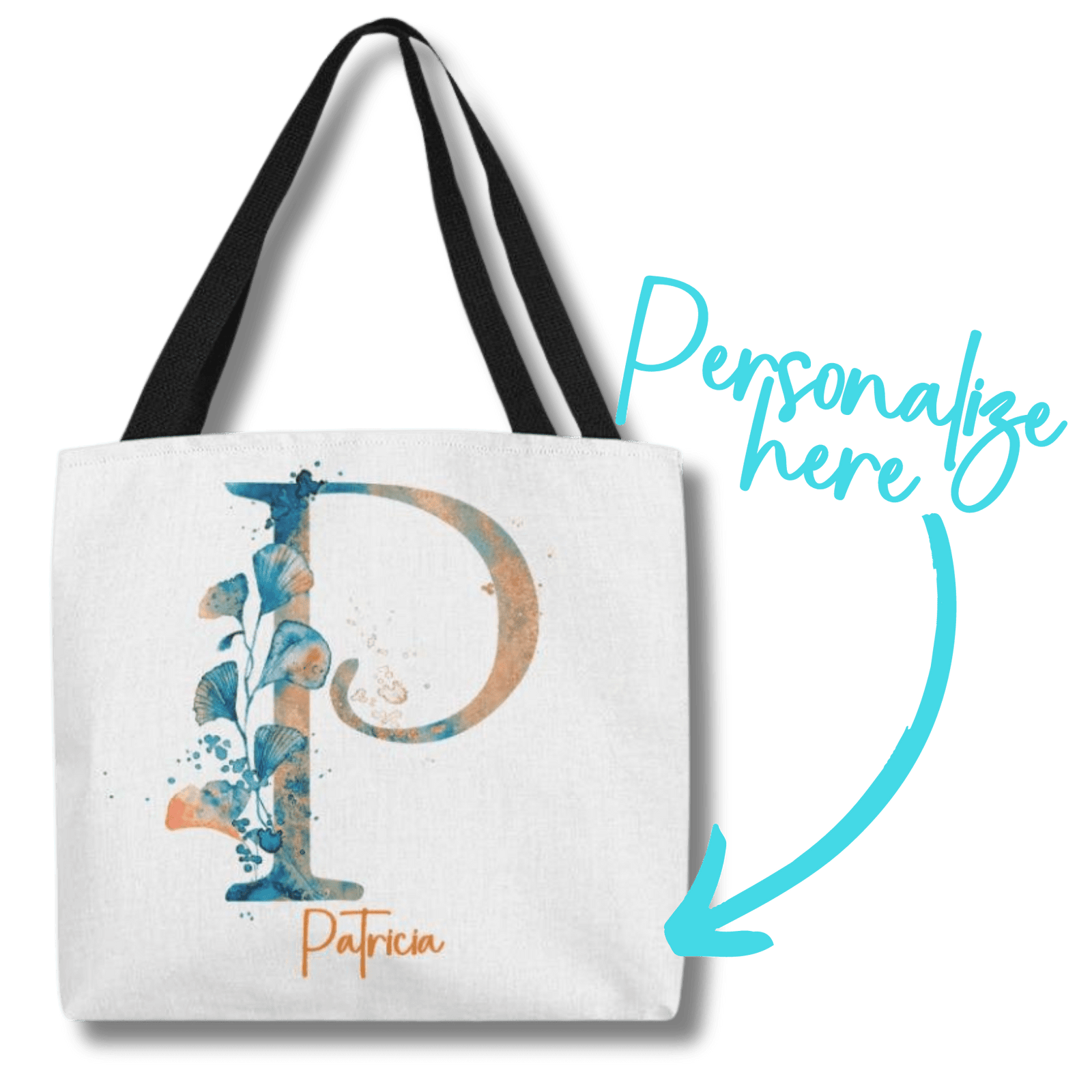 PERSONALIZABLE TOTE BAG | MONOGRAM - P | PERFECT GIFT for MOM, TEACHER, SISTER-in-LAW