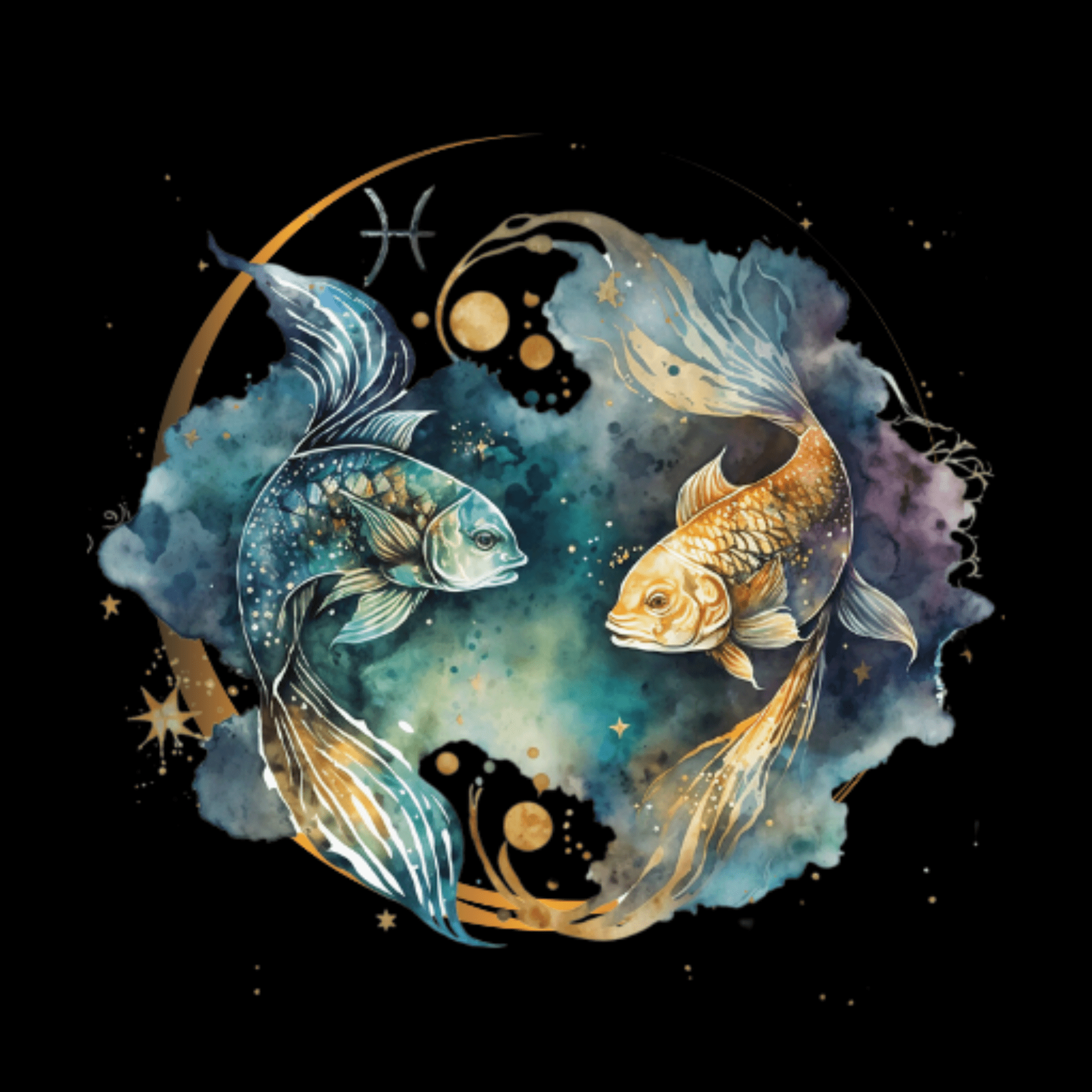 Pisces zodiac journal with personalized name option, featuring dreamy artwork of two fish and inspiring traits for February 19 - March 20