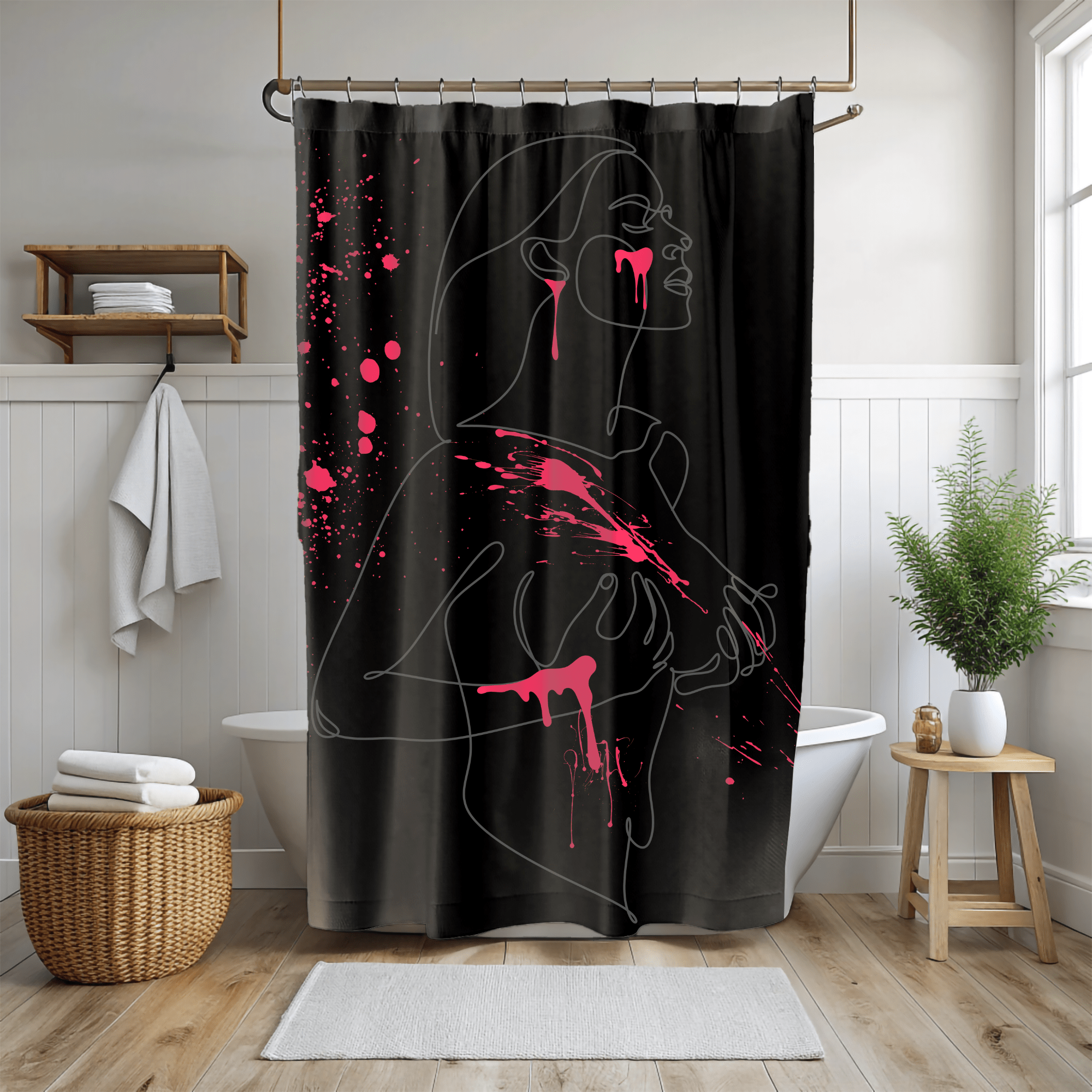 SUBTLE EROTICA - FLUIDITY | 18+ | SHOWER CURTAIN with Red Accents