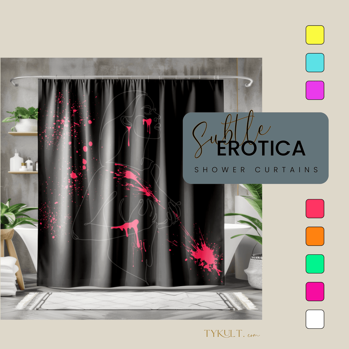 SUBTLE EROTICA - FLUIDITY | 18+ | SHOWER CURTAIN with Red Accents