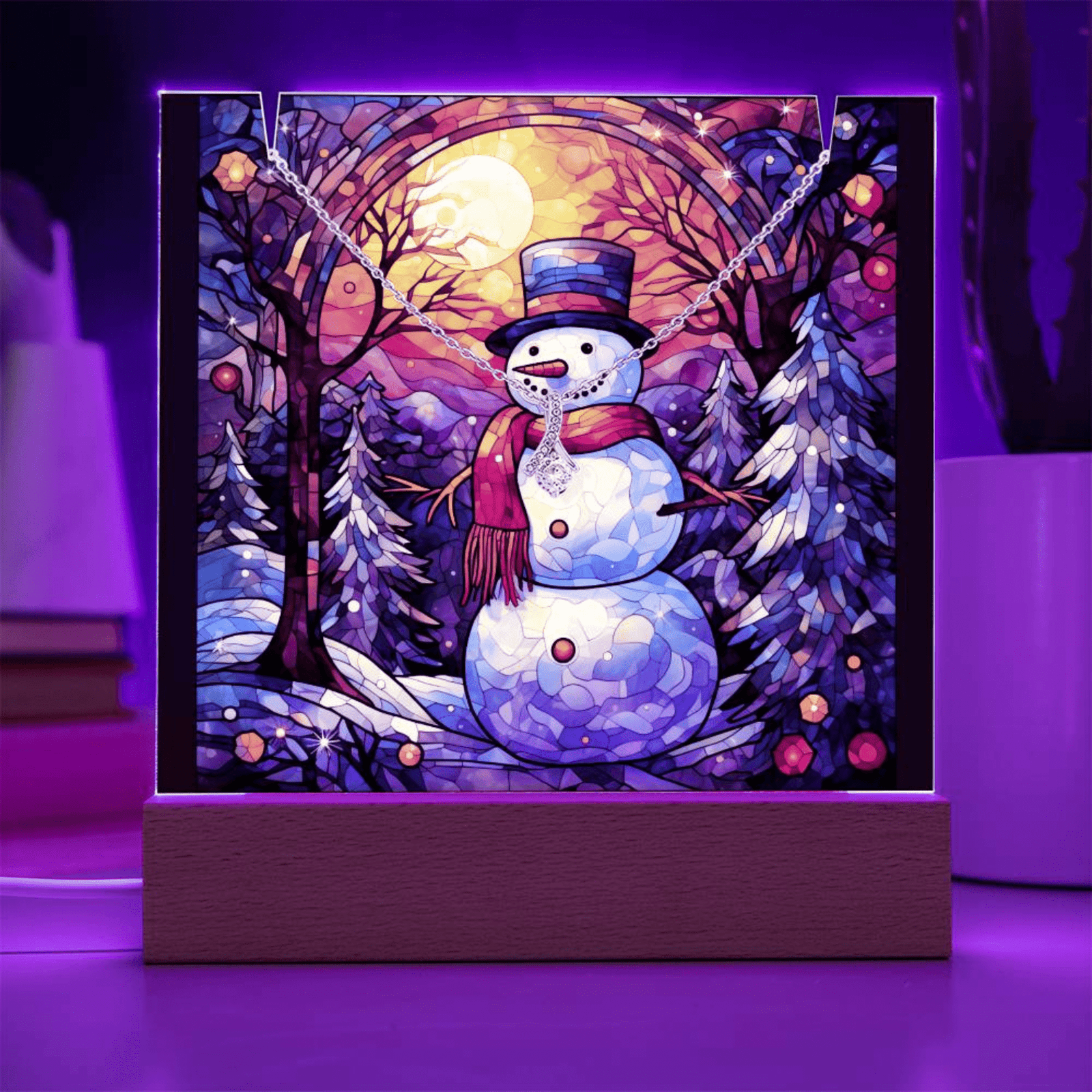 SNOWMAN 1 | 2-for-1 Backlit Christmas Plaque with Alluring Beauty Necklace