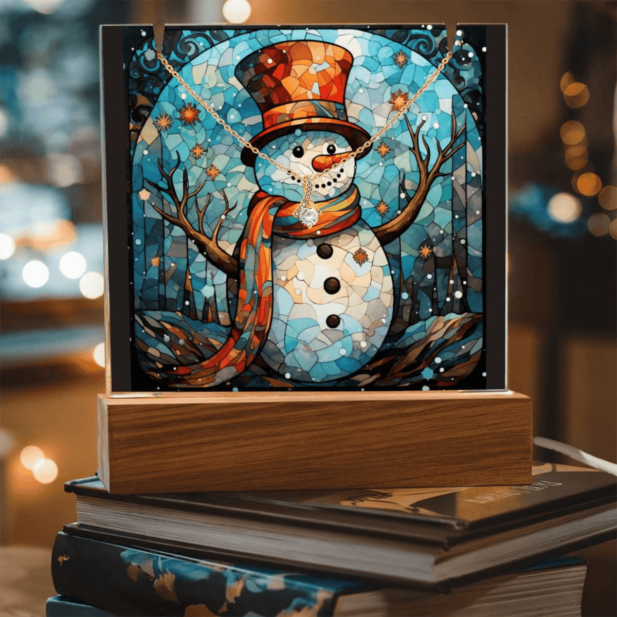 SNOWMAN 5 | 2-for-1 Backlit Christmas Plaque with Alluring Beauty Necklace
