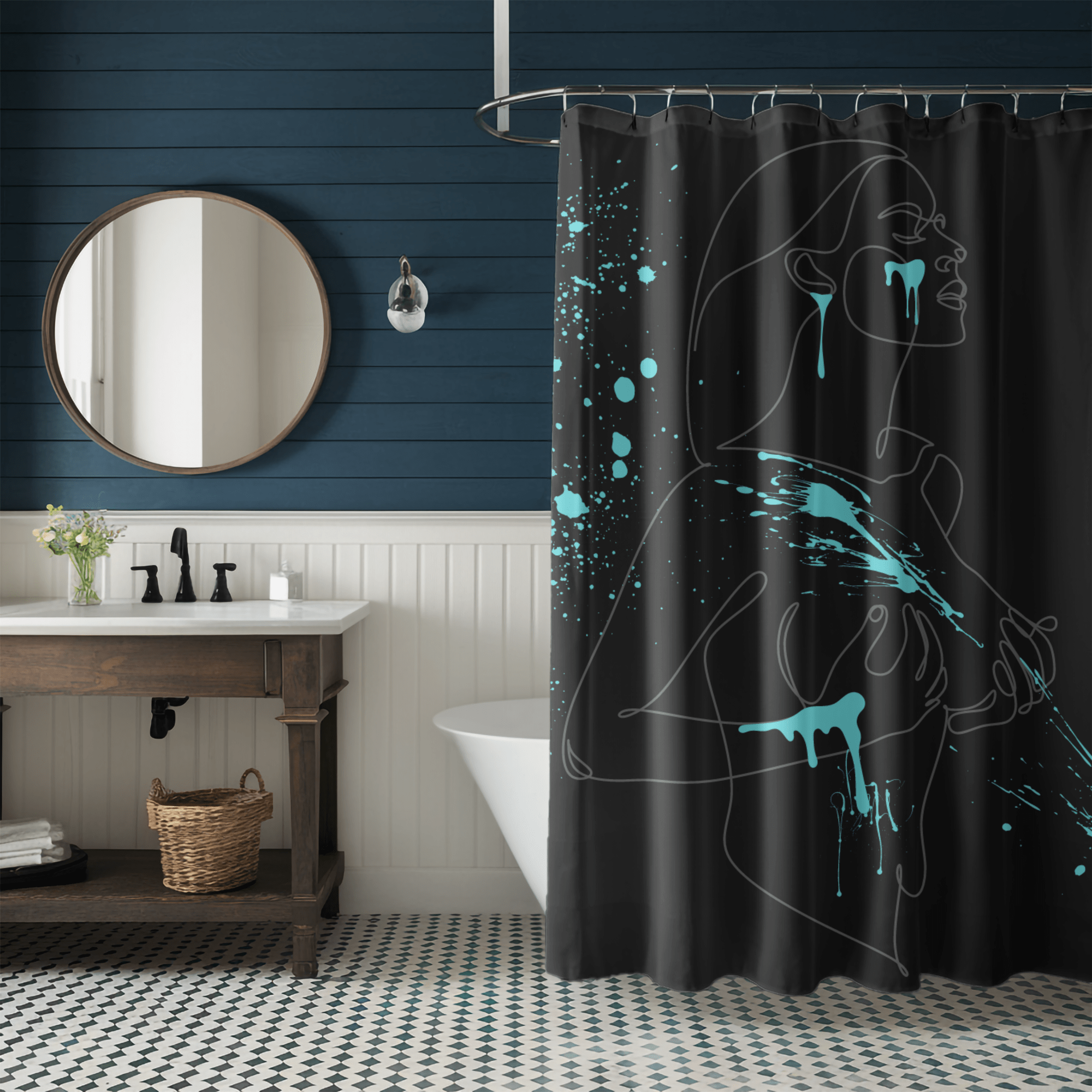 SUBTLE EROTICA - FACIAL | 18+ | SHOWER CURTAIN with Turquoise Accents