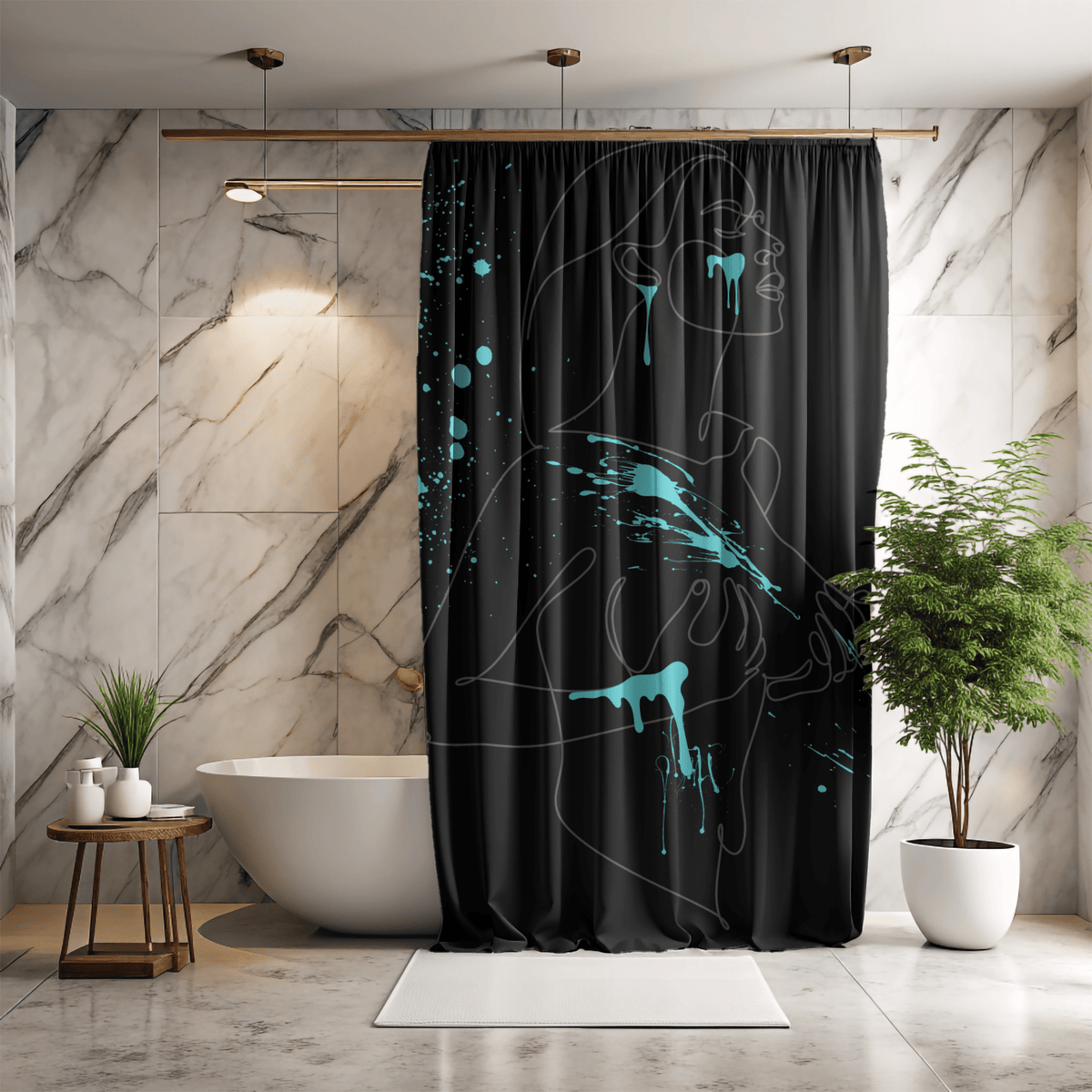 SUBTLE EROTICA - FACIAL | 18+ | SHOWER CURTAIN with Turquoise Accents