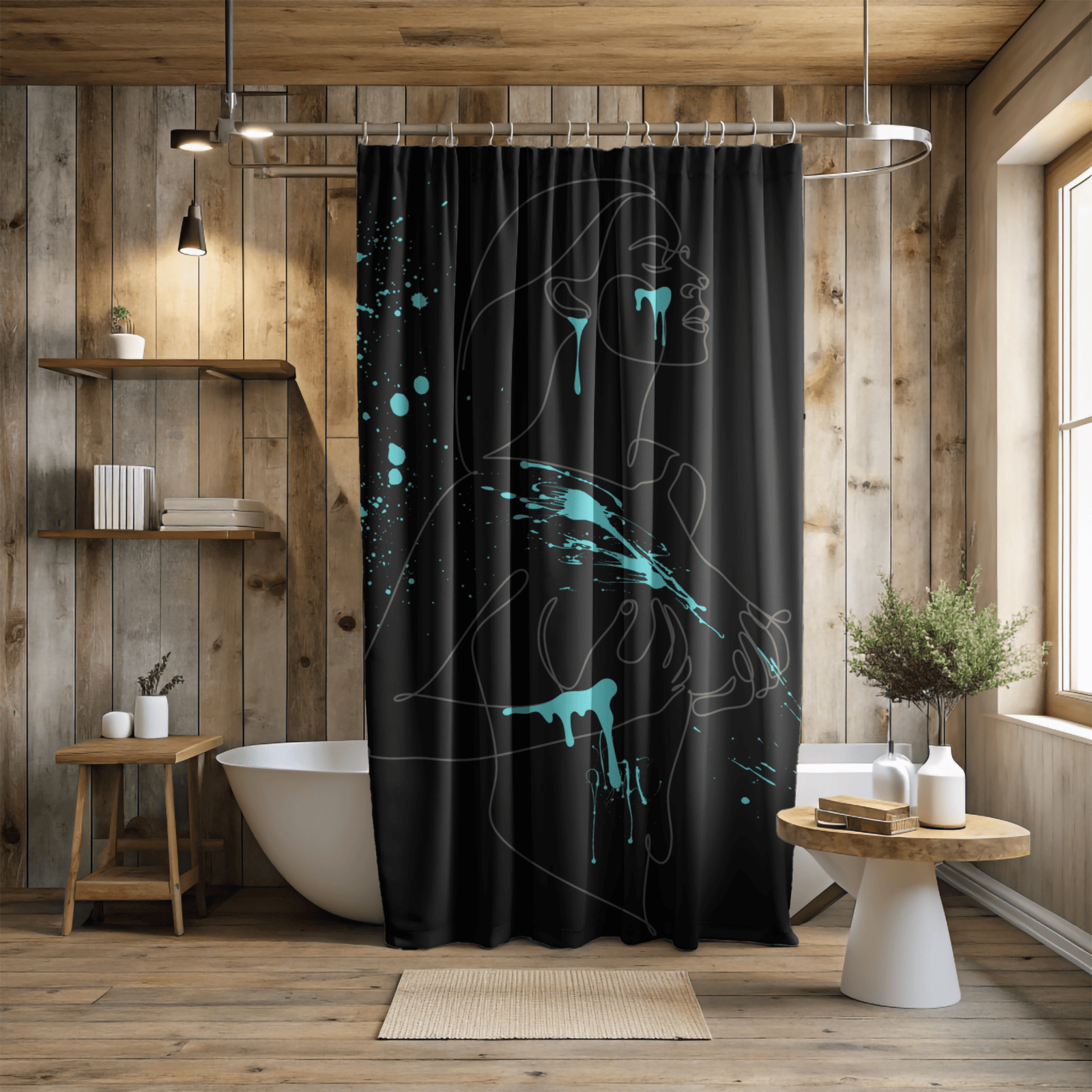 SUBTLE EROTICA - FACIAL | 18+ | SHOWER CURTAIN with Turquoise Accents