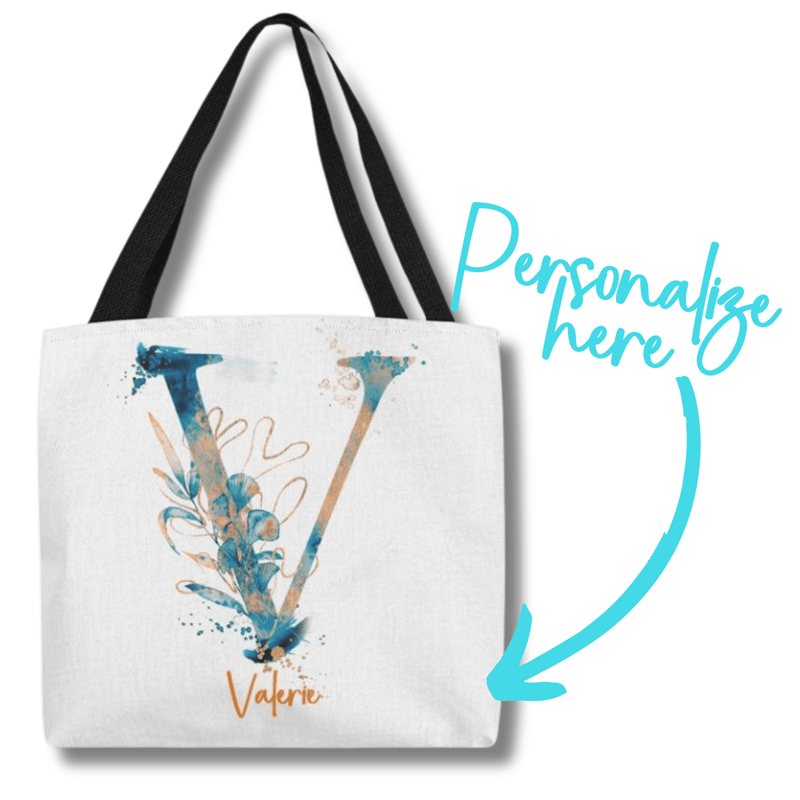 PERSONALIZABLE TOTE BAG | MONOGRAM - V | PERFECT GIFT for FIANCEE, WIFE, DAUGHTER
