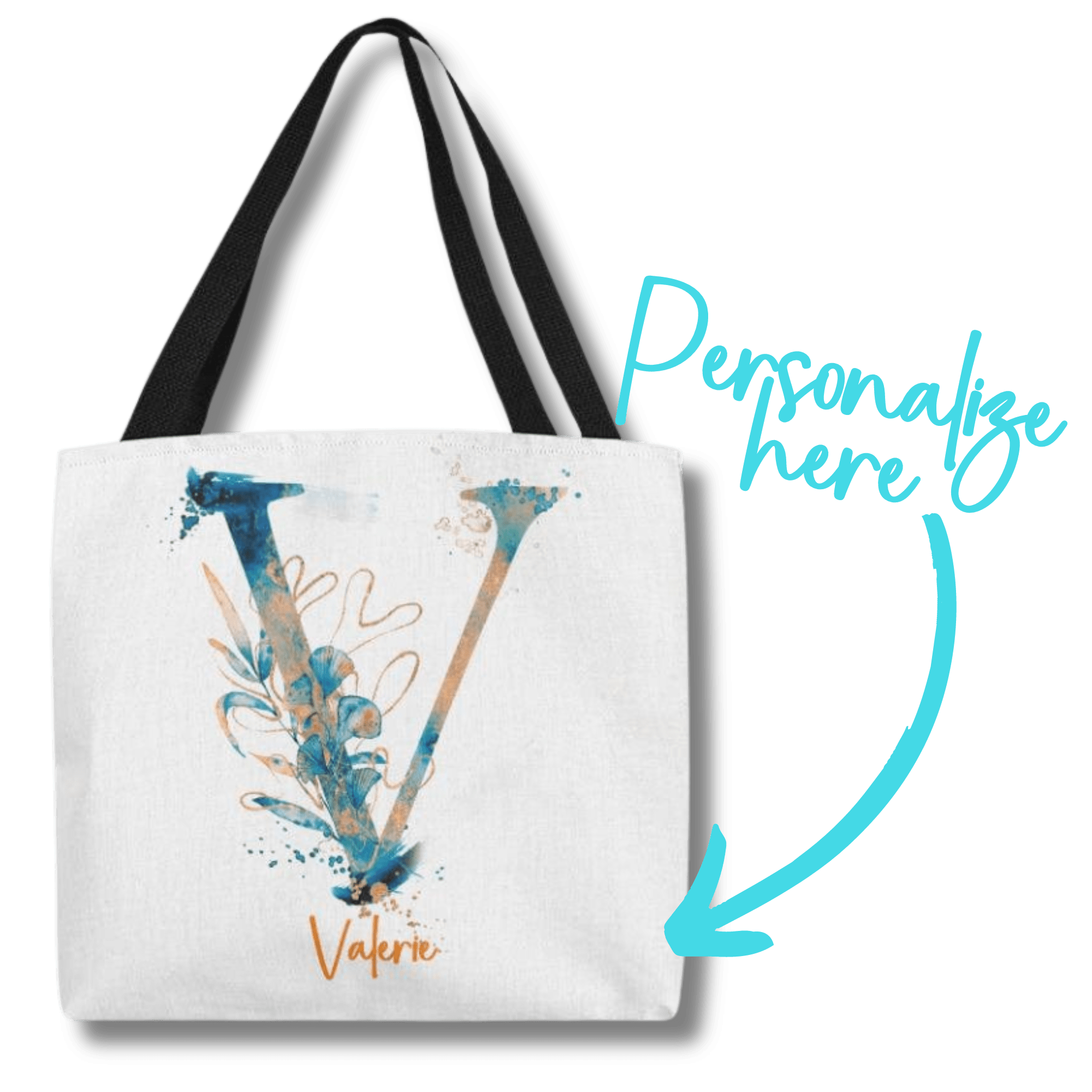 PERSONALIZABLE TOTE BAG | MONOGRAM - V | PERFECT GIFT for FIANCEE, WIFE, DAUGHTER