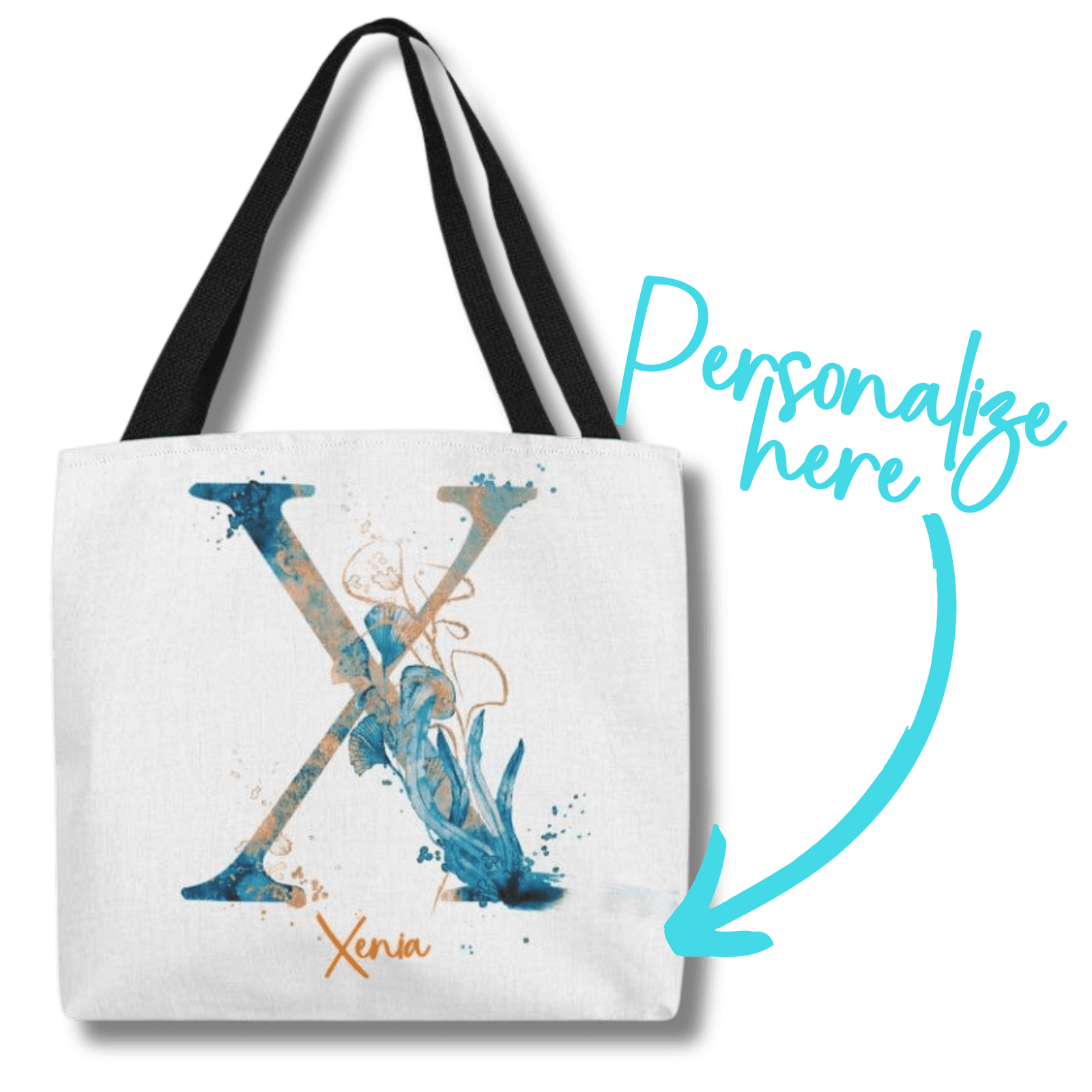 PERSONALIZABLE TOTE BAG | MONOGRAM - X | PERFECT GIFT for TEACHER, SISTER, MOM