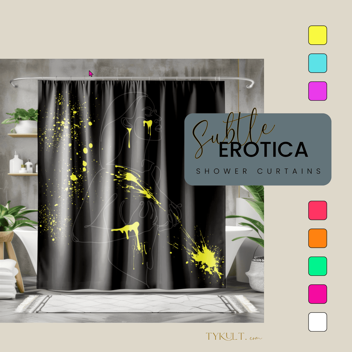 SUBTLE EROTICA - FLUIDITY | 18+ | SHOWER CURTAIN with Yellow Accents