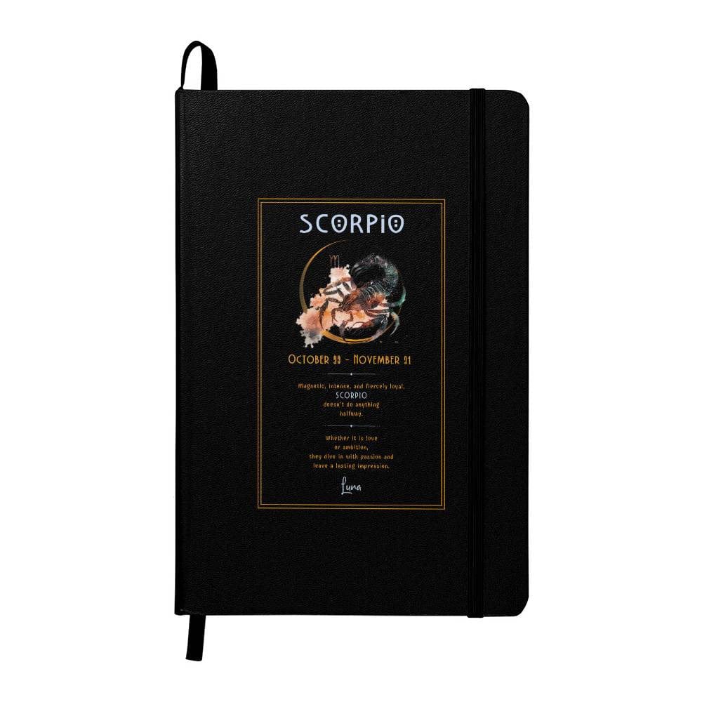 Sleek and stylish Scorpio zodiac notebook with a customizable name section and high-quality craftsmanship