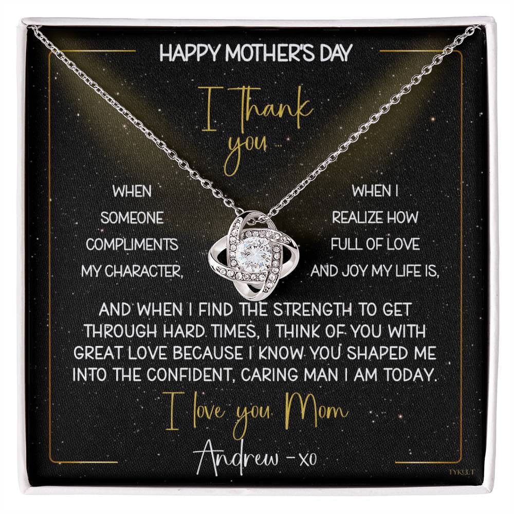 HAPPY BIRTHDAY or MOTHER'S DAY from SON | Love Knot Necklace with PERSONALIZABLE Message