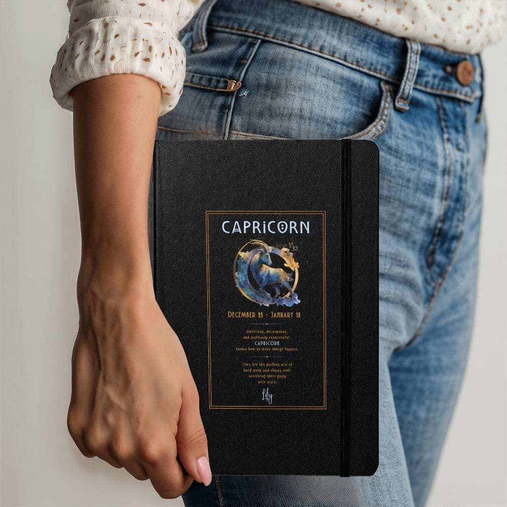 Capricorn zodiac notebook with inspirational message and sophisticated design