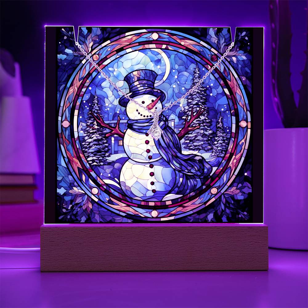 SNOWMAN 7 | 2-for-1 Backlit Christmas Plaque with Alluring Beauty Necklace