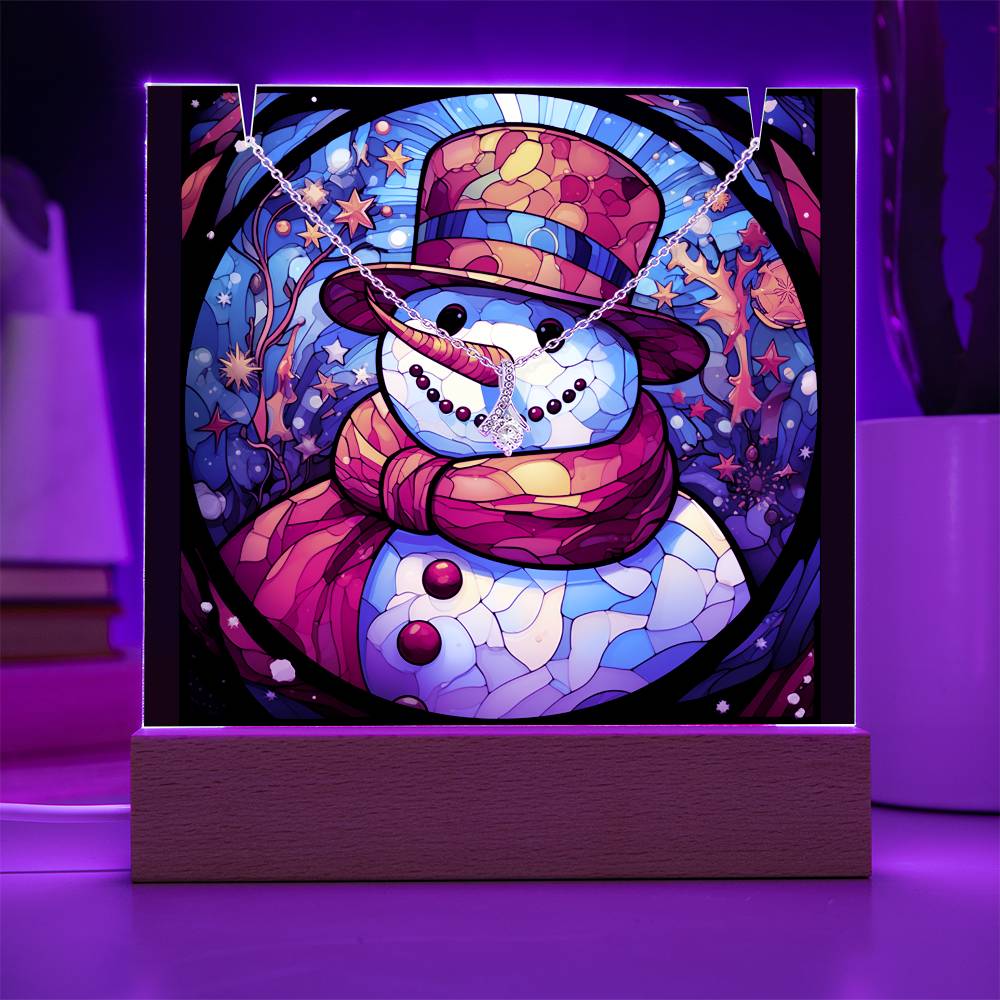 SNOWMAN 3 | 2-for-1 Backlit Christmas Plaque with Alluring Beauty Necklace